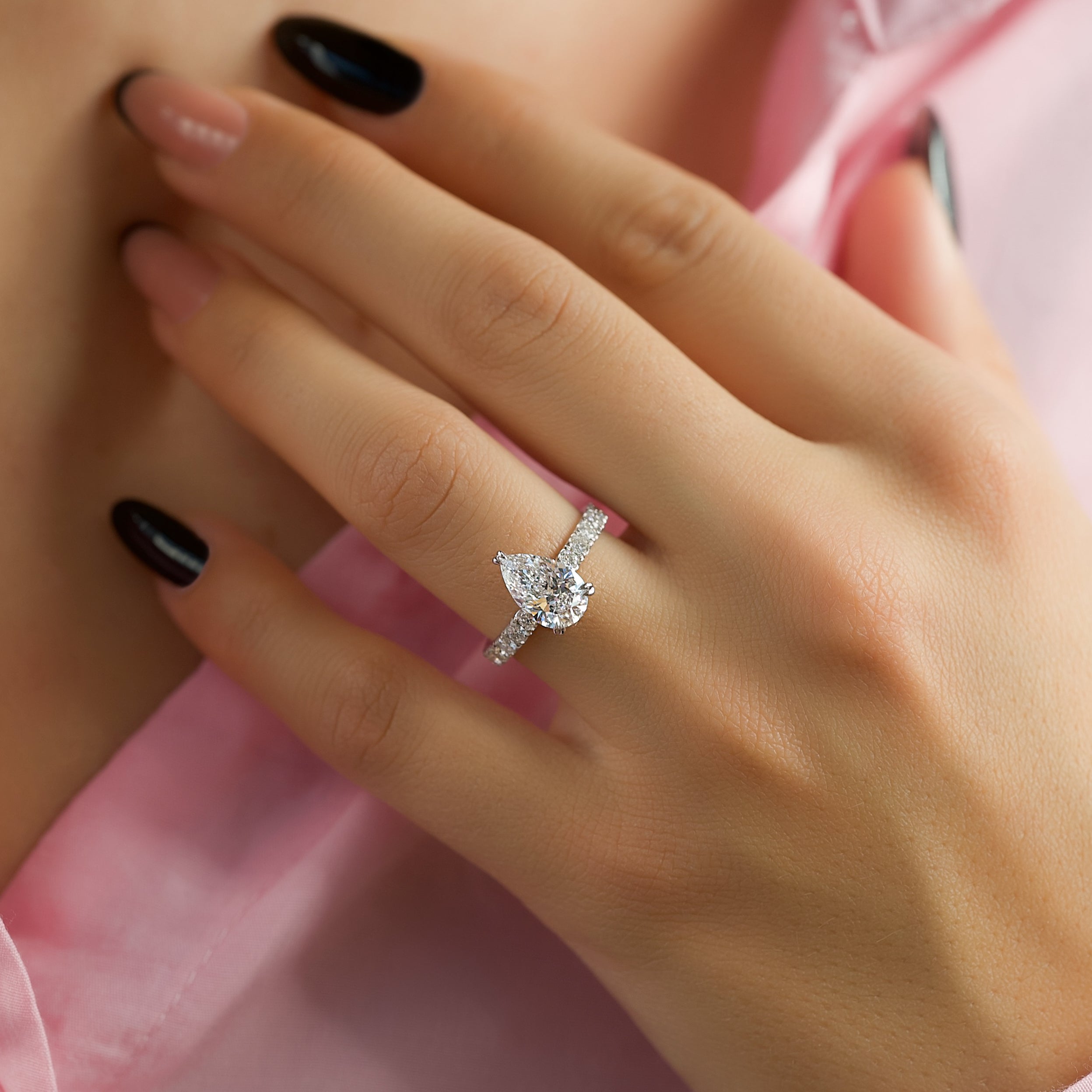 1.50 - 3.50 CT Pear Cut Lab Grown Diamond Hidden Halo & Pave Engagement Ring