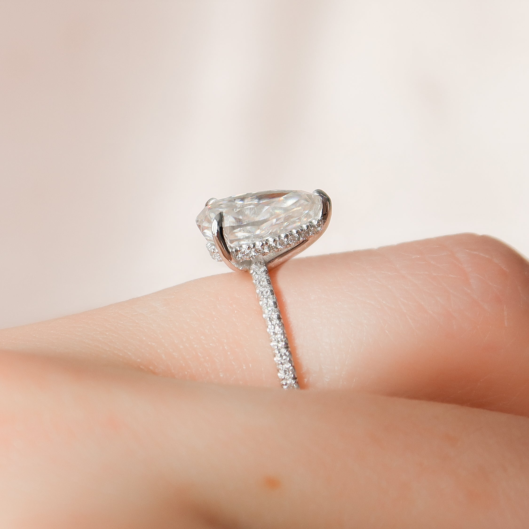 1.0 - 3.0 CT Pear Cut Lab Grown Diamond Hidden Halo & Pave Engagement Ring