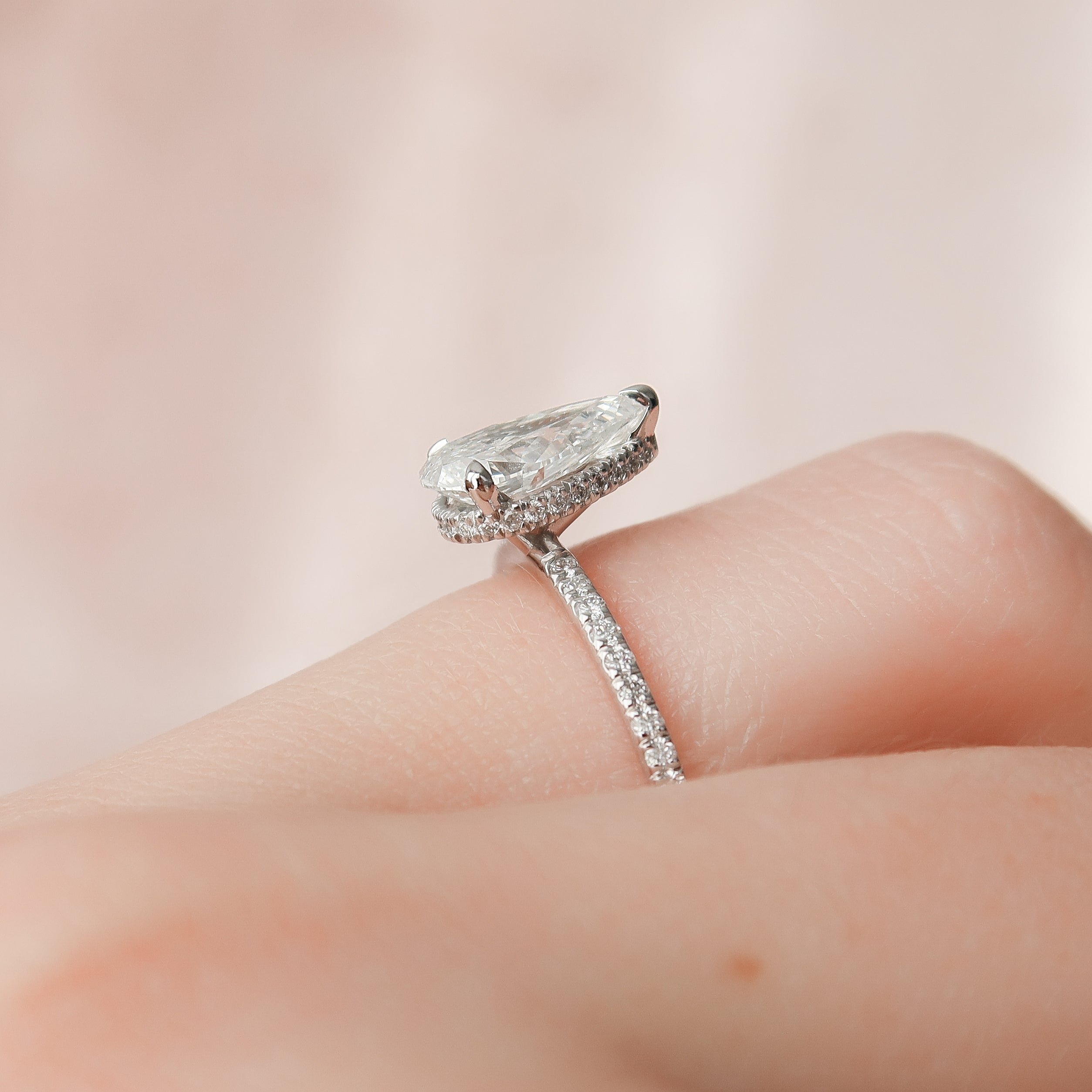 1.50 - 3.50 CT Pear Cut Lab Grown Diamond Hidden Halo & Pave Engagement Ring