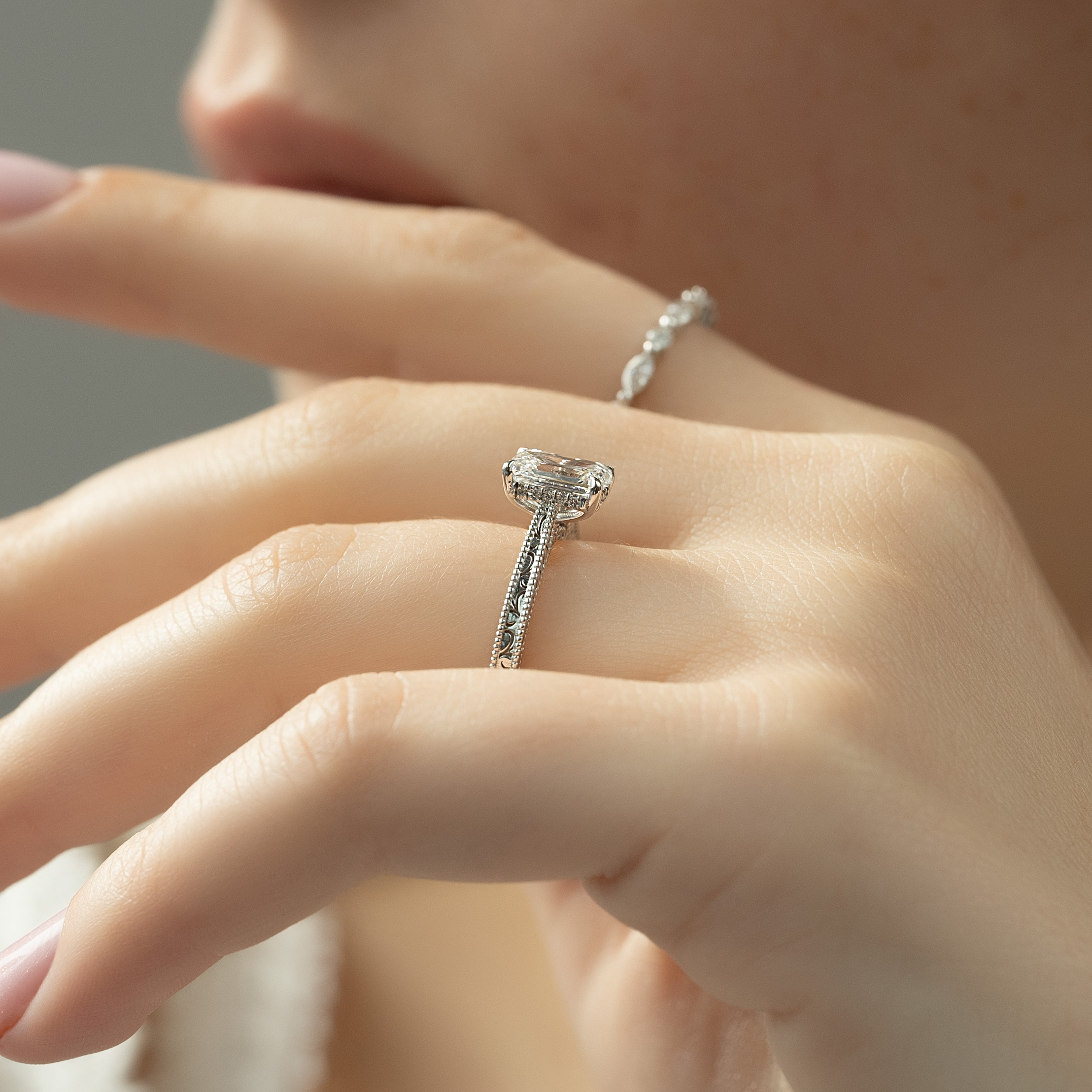 1.50 - 3.50 CT Emerald Cut Lab Grown Diamond vintage Engagement Ring