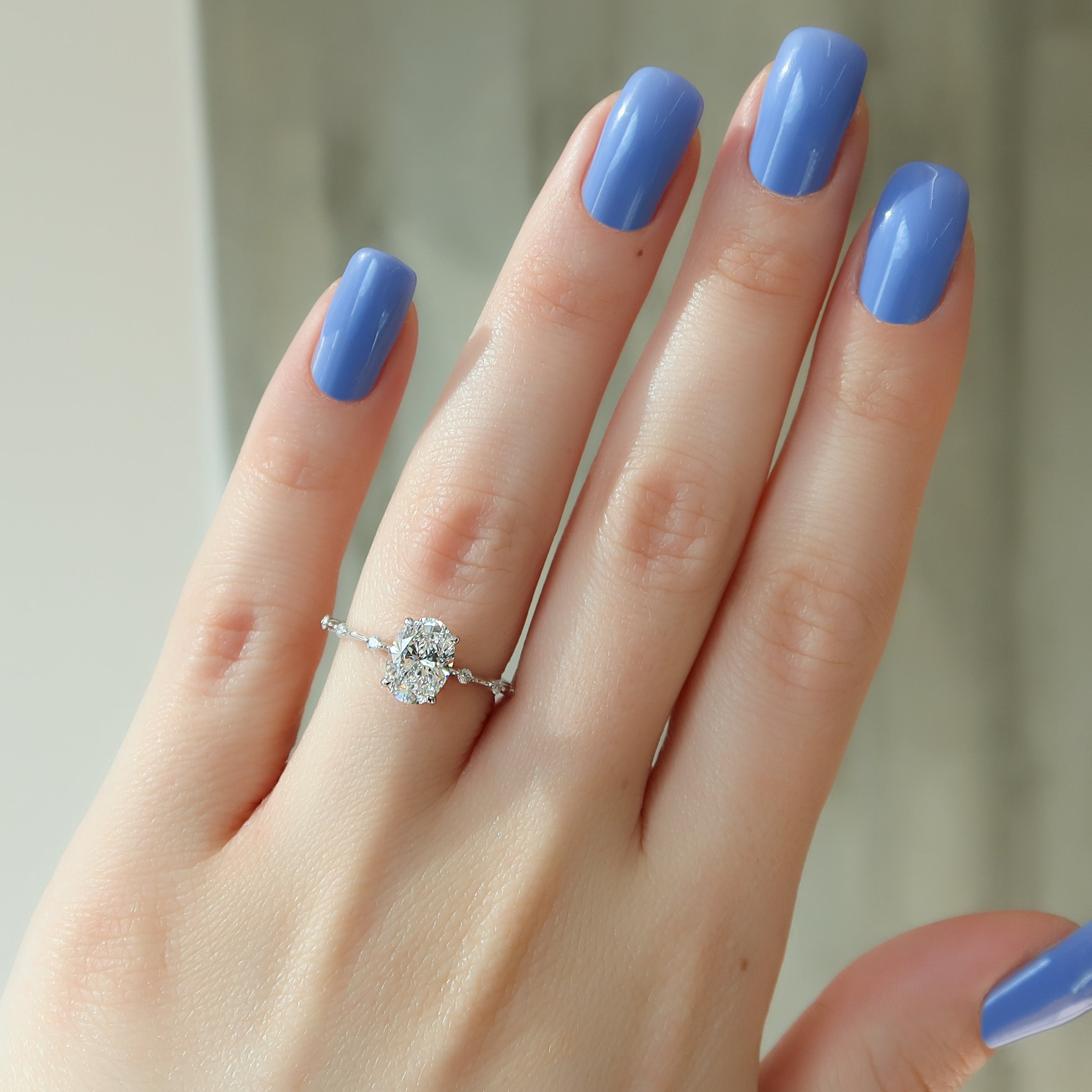 2.0 -4.0 CT Oval Cut Lab Grown Diamond Dainty Engagement Ring