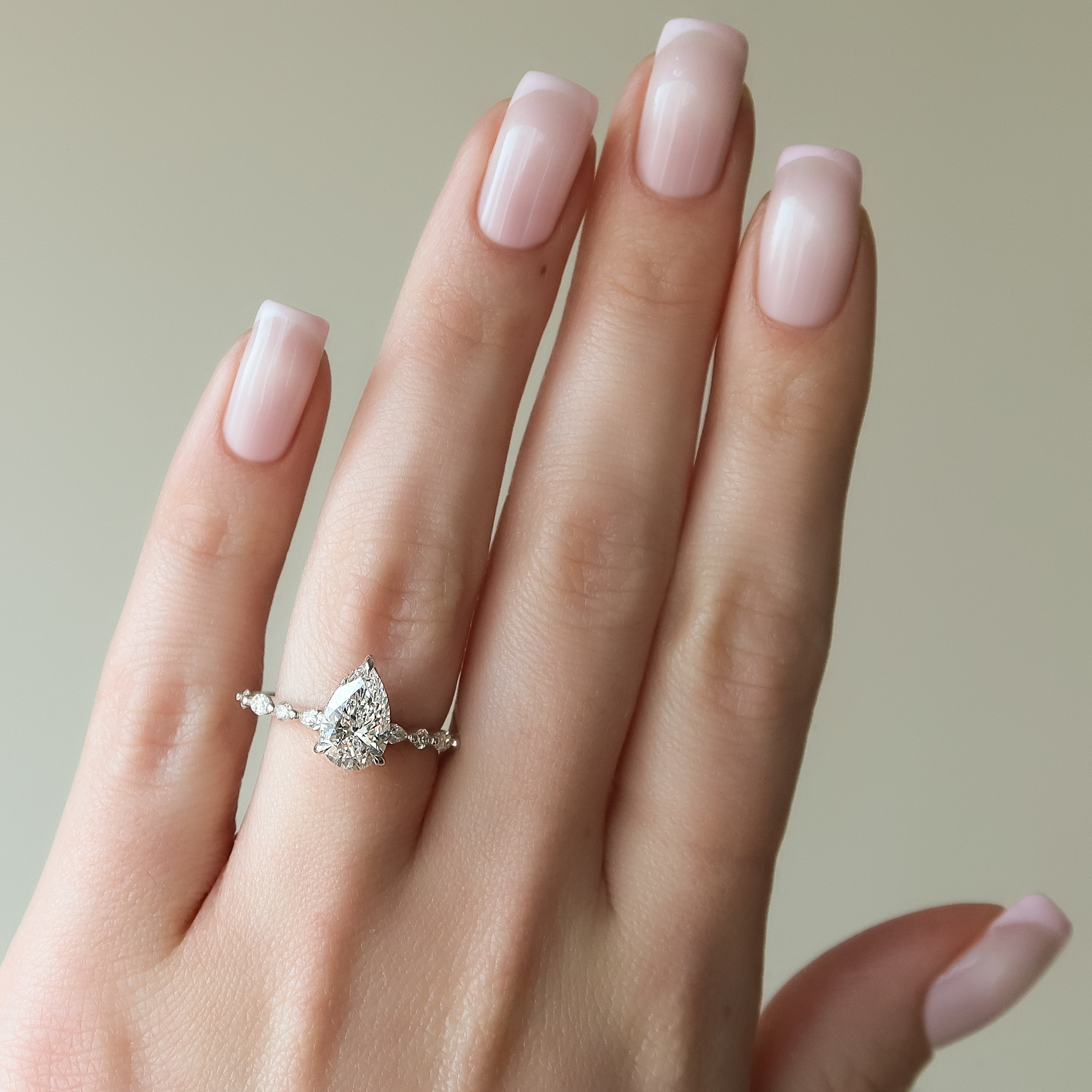 1.50 - 3.50 CT Pear Cut Lab Grown Diamond Hidden Halo & Pave Engagement Ring