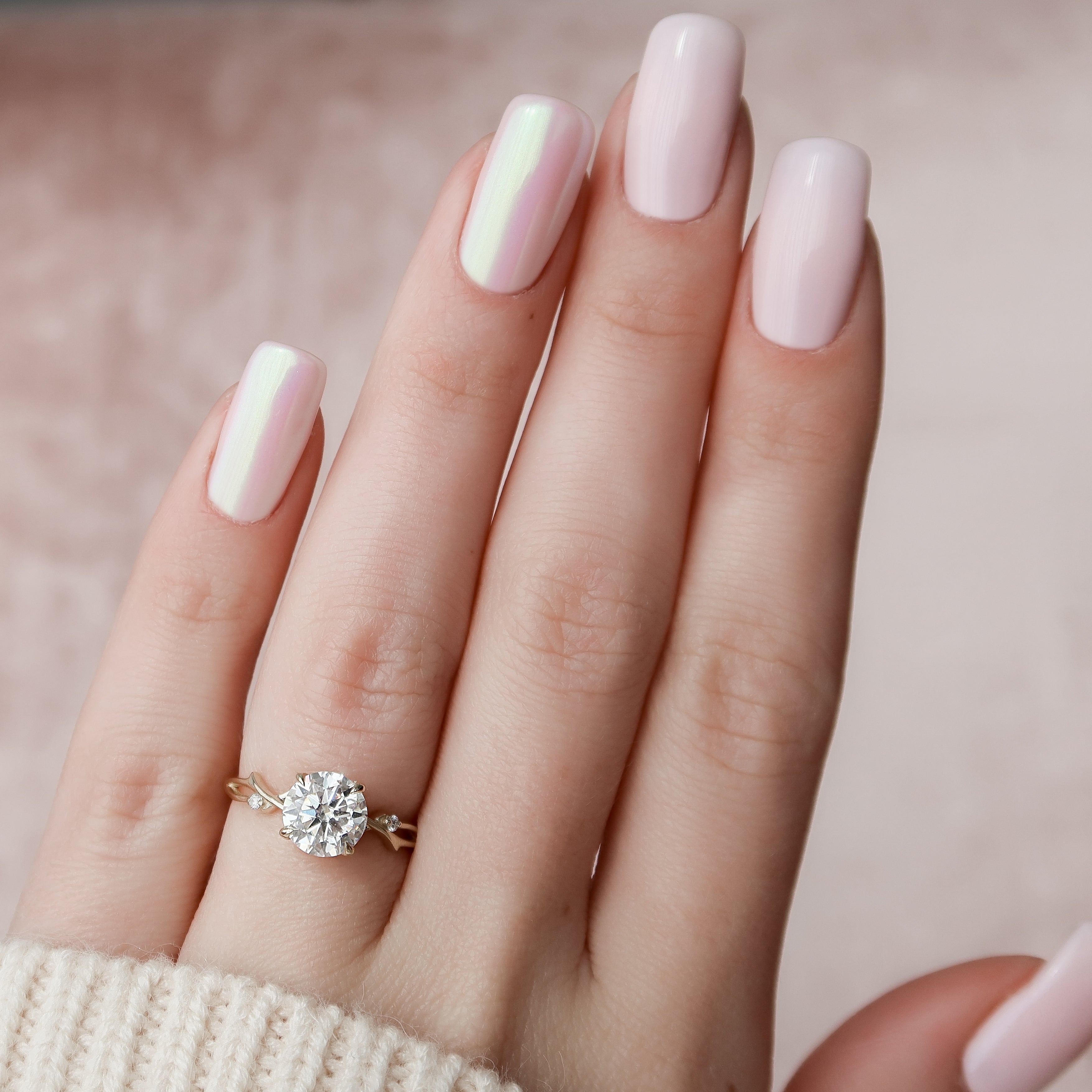 1.50 - 3.0 CT Round Cut Lab Grown Diamond Twig Setting Engagement Ring