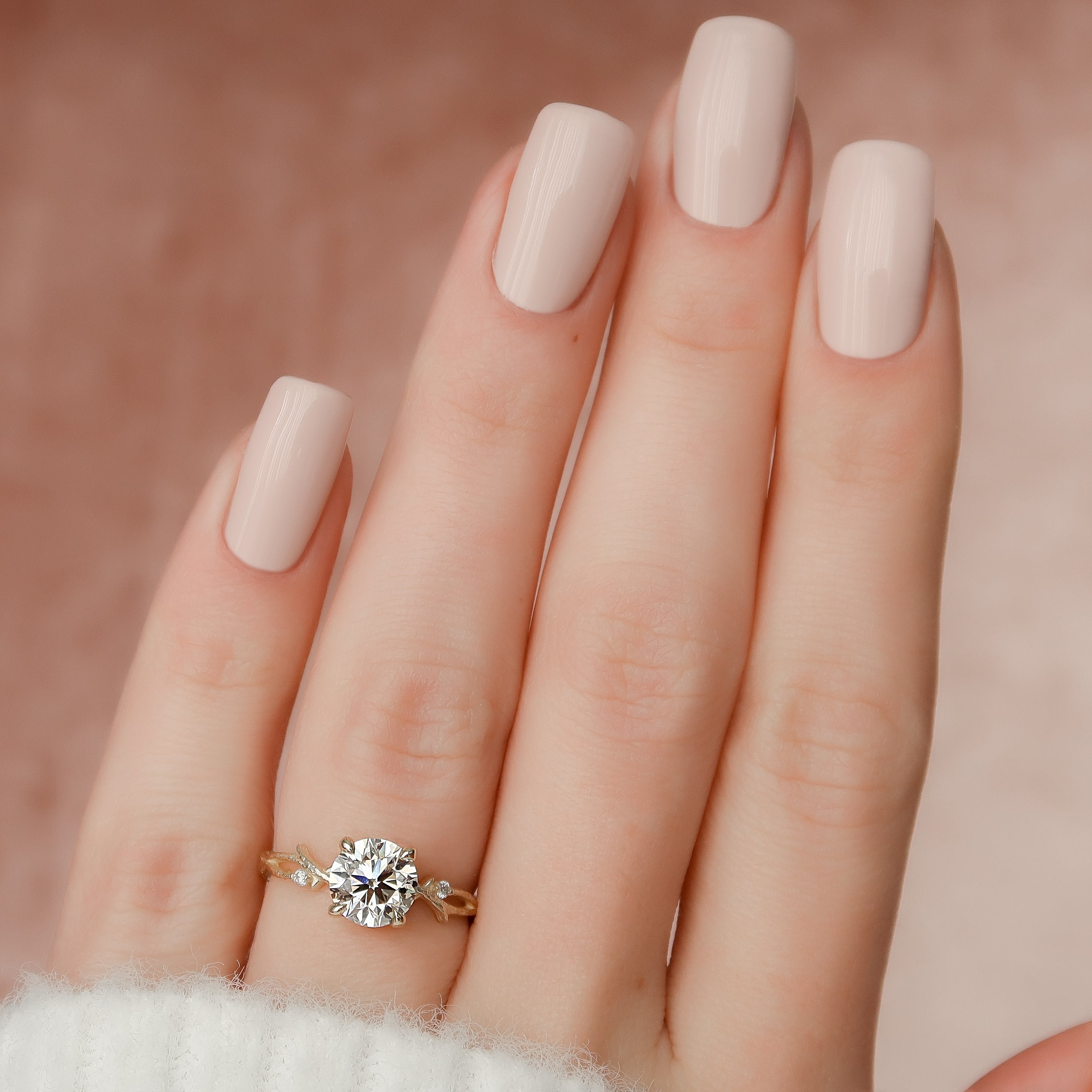 1.0 - 3.0 CT Round Cut CVD Diamond Twig Setting Engagement Ring