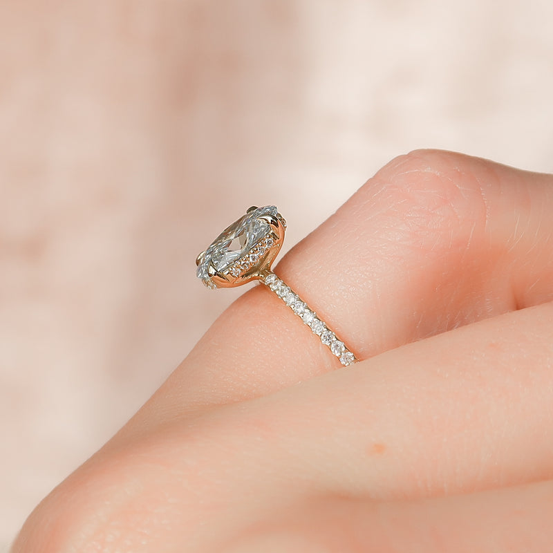 2.0 -4.0 CT Oval Cut CVD Diamond Hidden Halo & Pave Engagement Ring