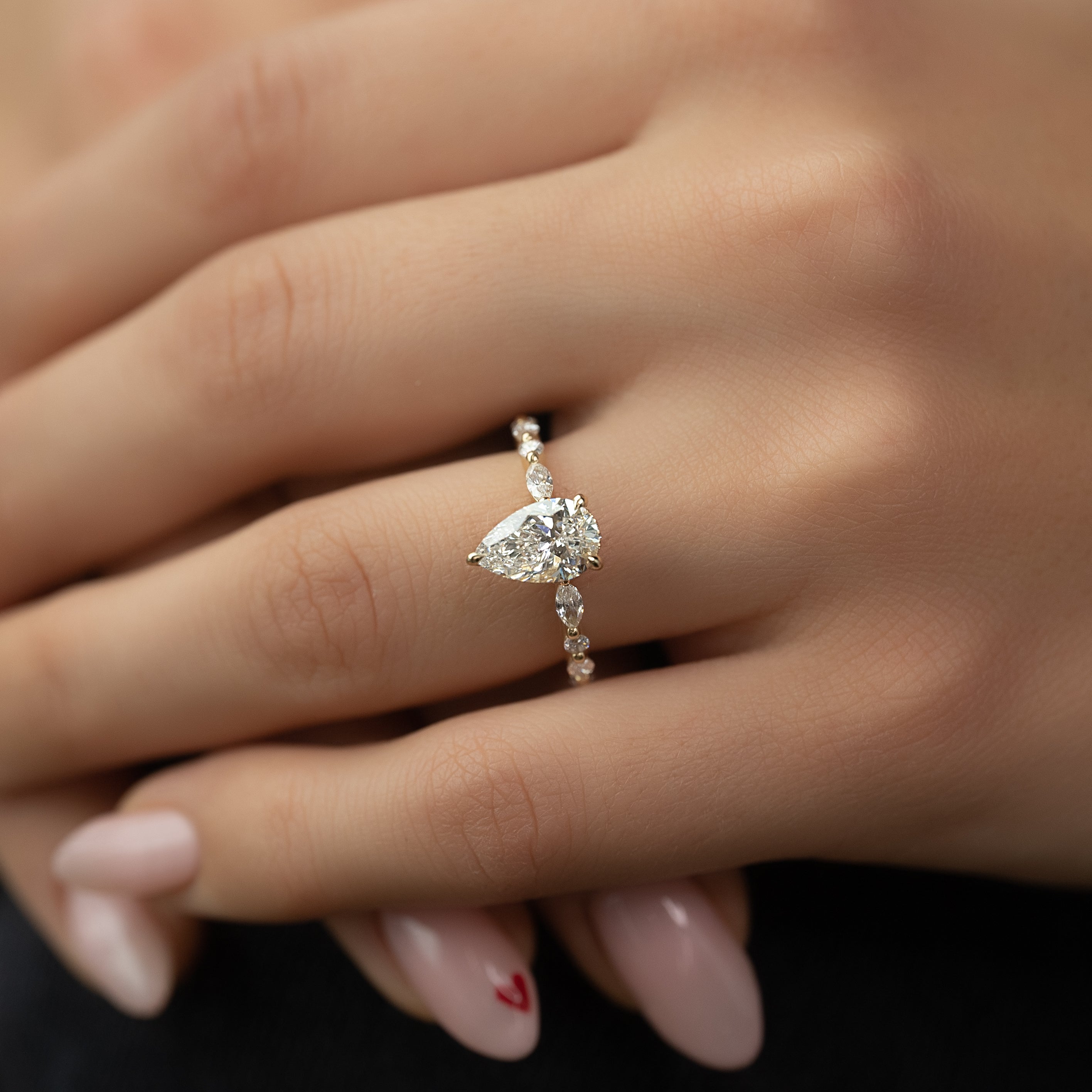 1.50 - 3.50 CT Pear Cut Lab Grown Diamond Hidden Halo & Pave Engagement Ring