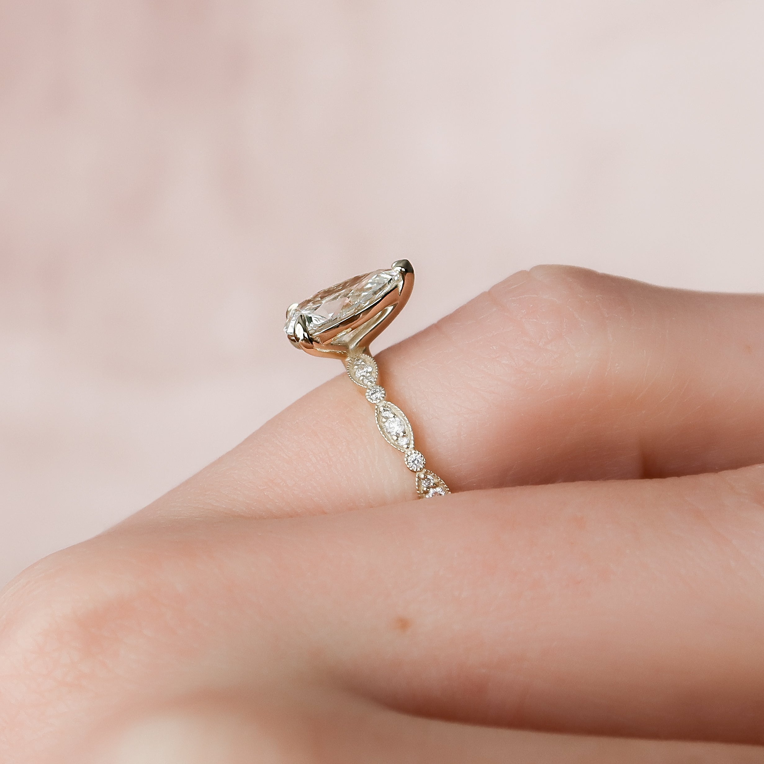 1.50 - 3.50 CT Pear Cut Lab Grown Diamond Milgrain Engagement Ring