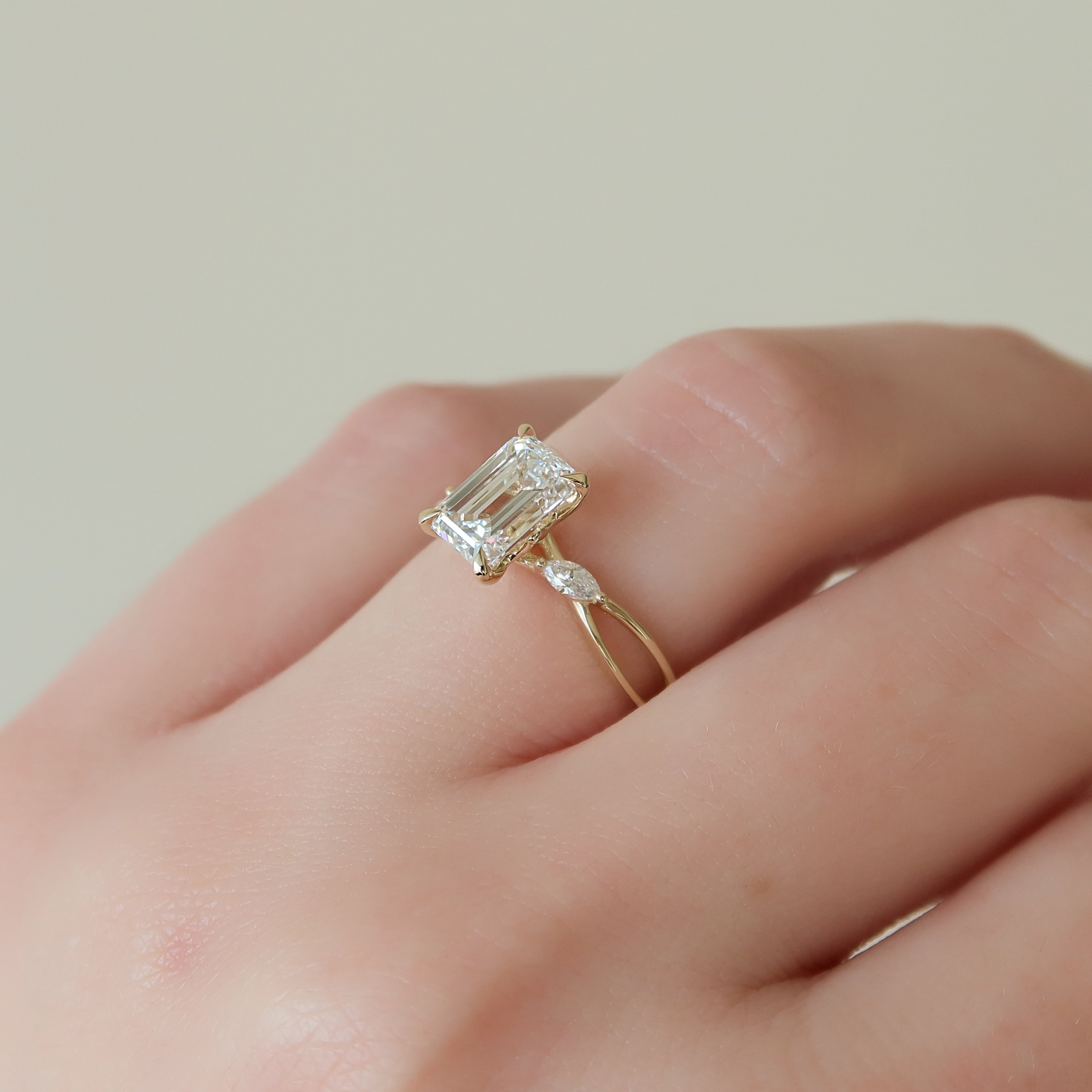 1.0 - 3.0 CT Emerald Cut Lab Grown Diamond split shank Engagement Ring