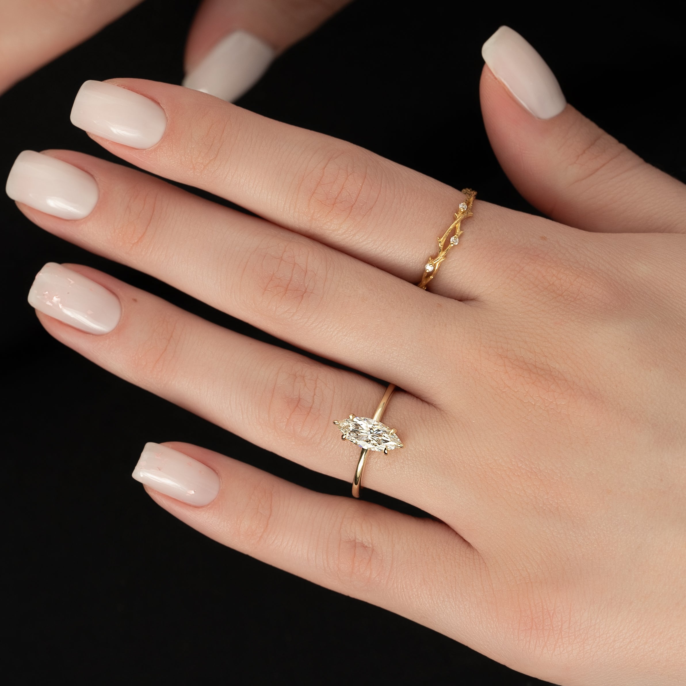 Marquise cut moissanite engagement ring with hidden halo in platinum setting, 2.0-4.0 CT