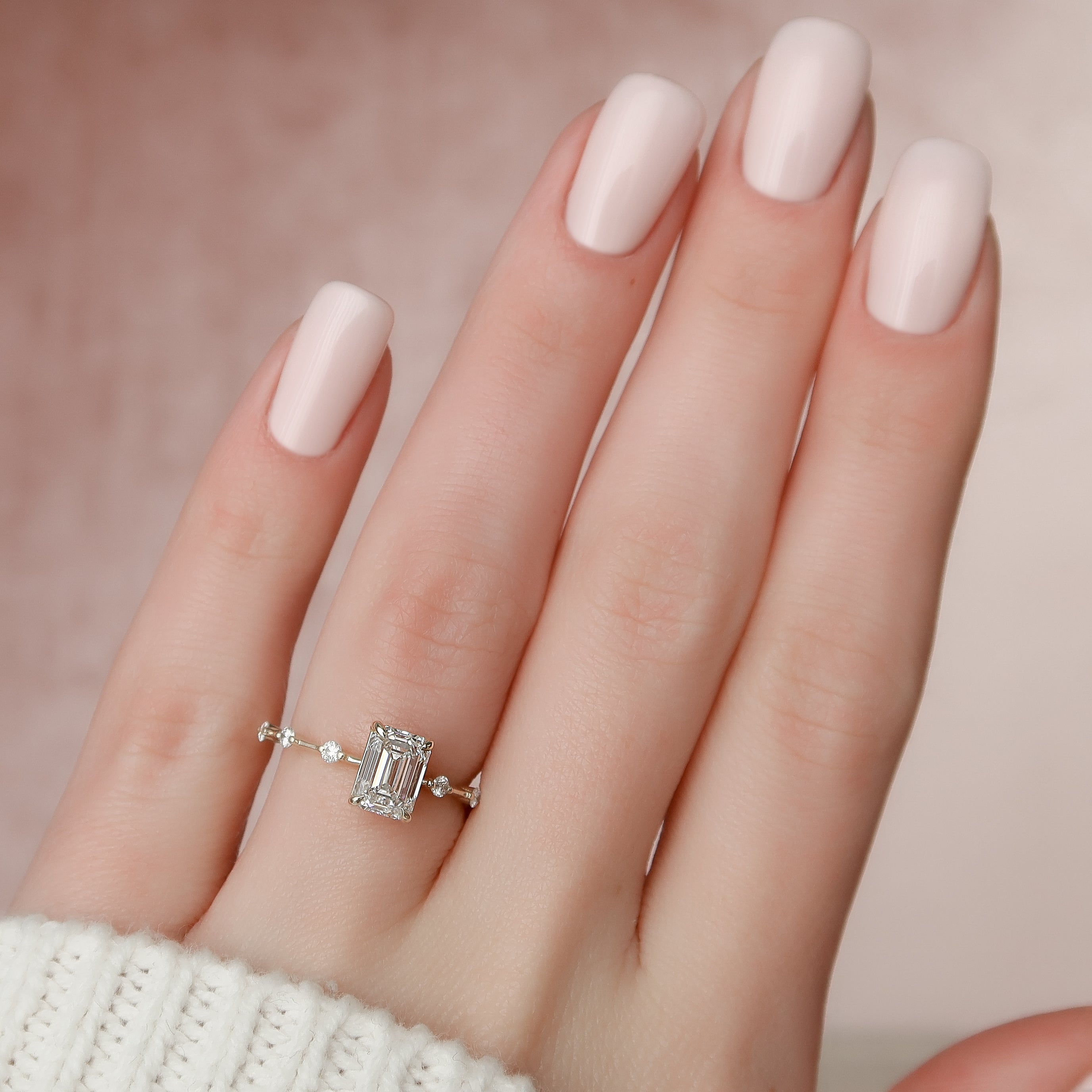 1.50 - 3.50 CT Emerald Cut Lab Grown Diamond Dainty Pave Engagement Ring