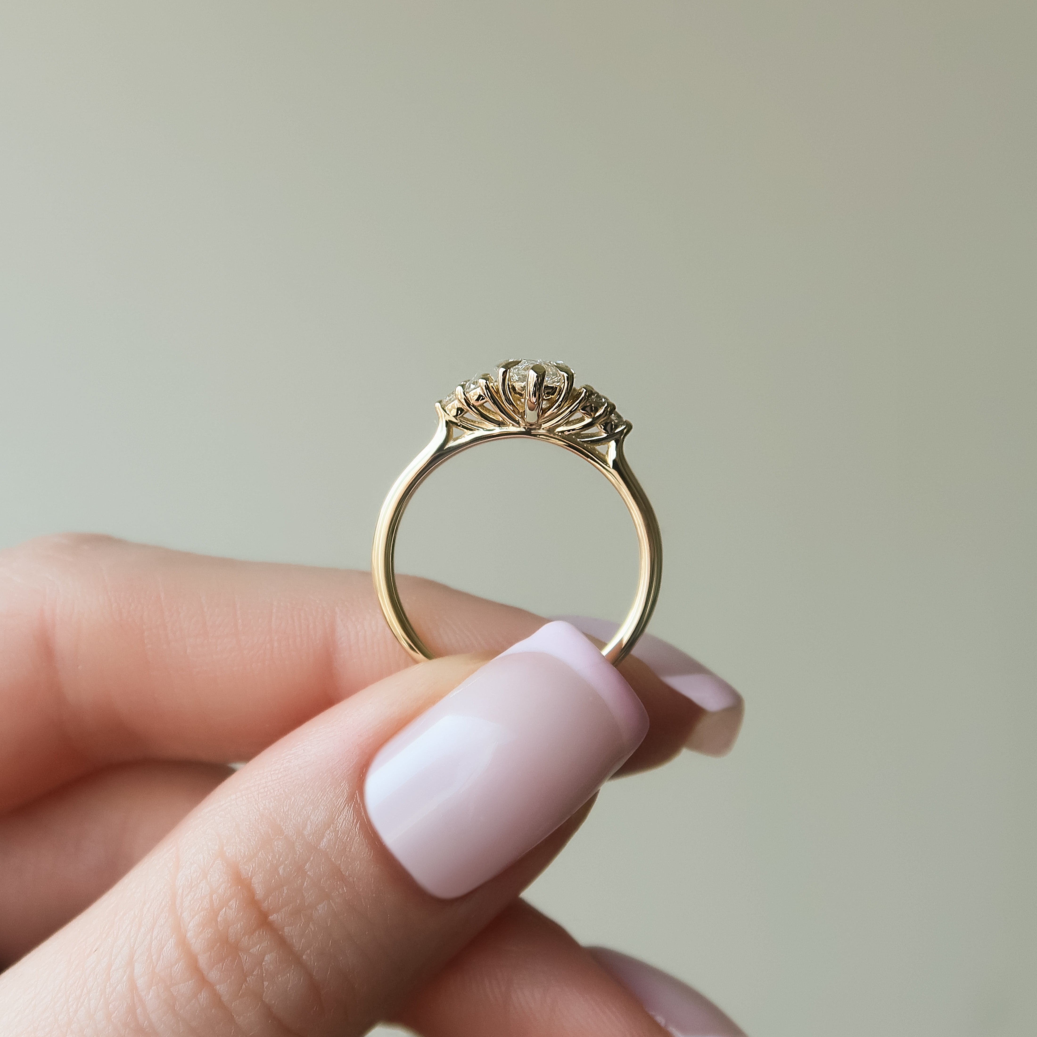 Marquise cut CVD diamond cluster engagement ring in white gold setting