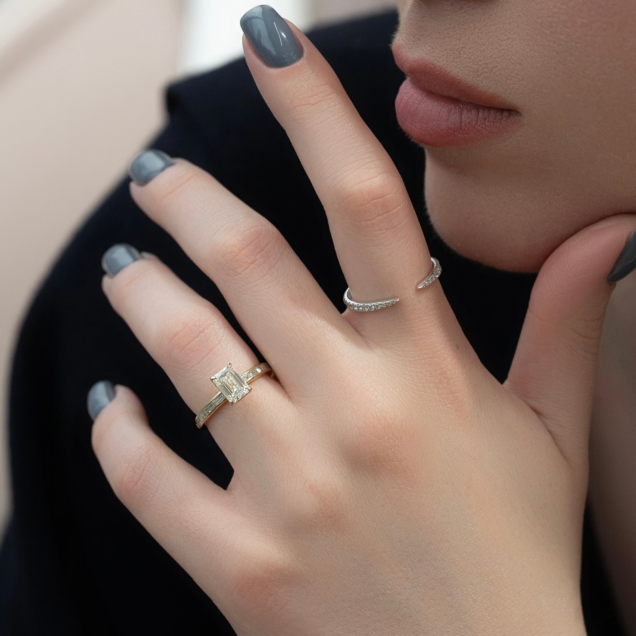 2.0 - 4.0 Carats Emerald Cut CVD Diamond Hidden Halo & Pave Engagement Ring