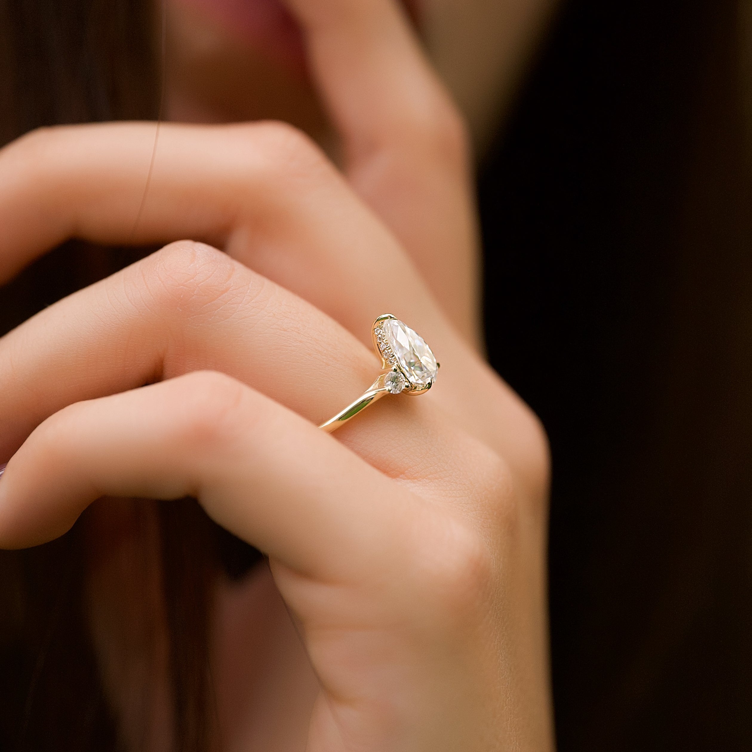1.0 - 3.0 CT Pear Cut  Lab Grown Diamond Three Stone Engagement Ring
