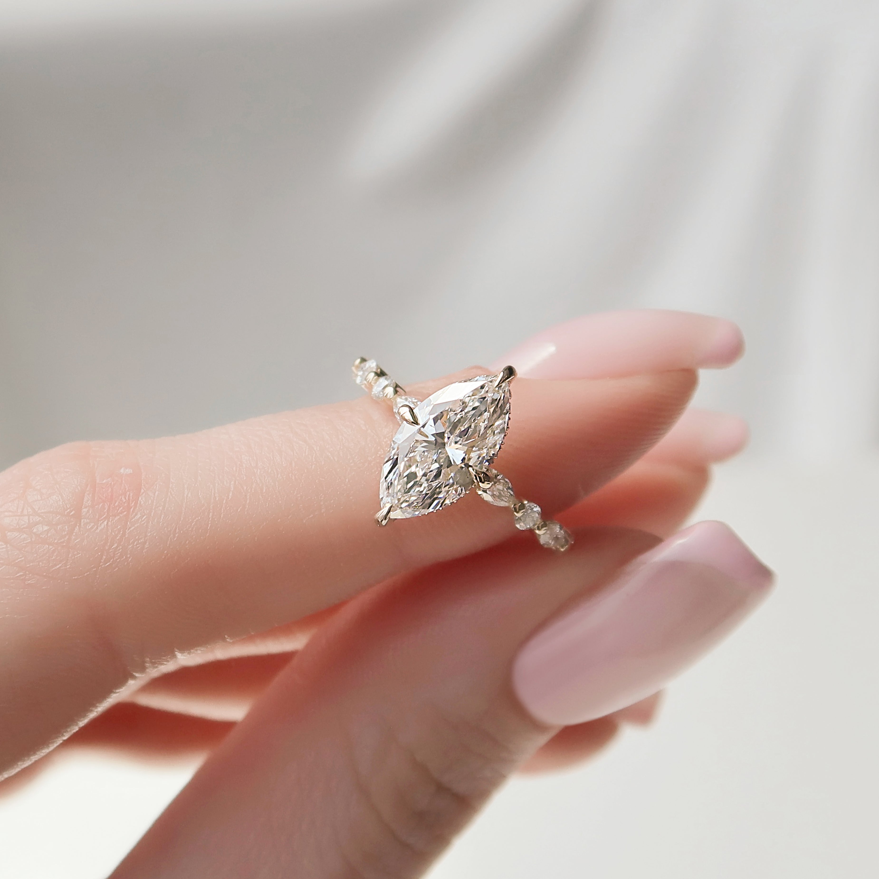 2.0 - 4.0 CT Marquise shaped Lab Grown Diamond Pave Design  Engagement Ring
