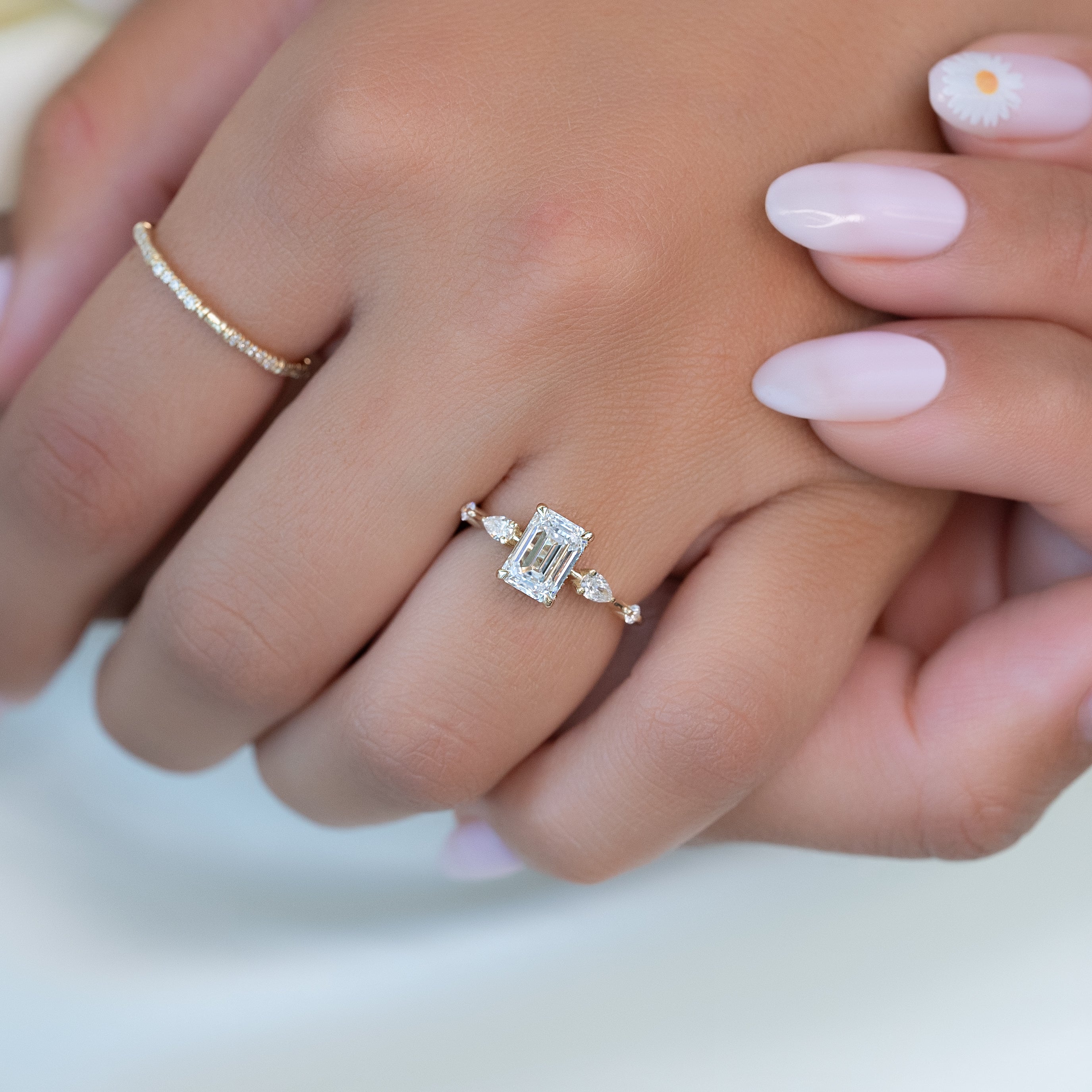 1.0 - 3.0 CT Emerald Cut Lab Grown Diamond Five Stone Engagement Ring