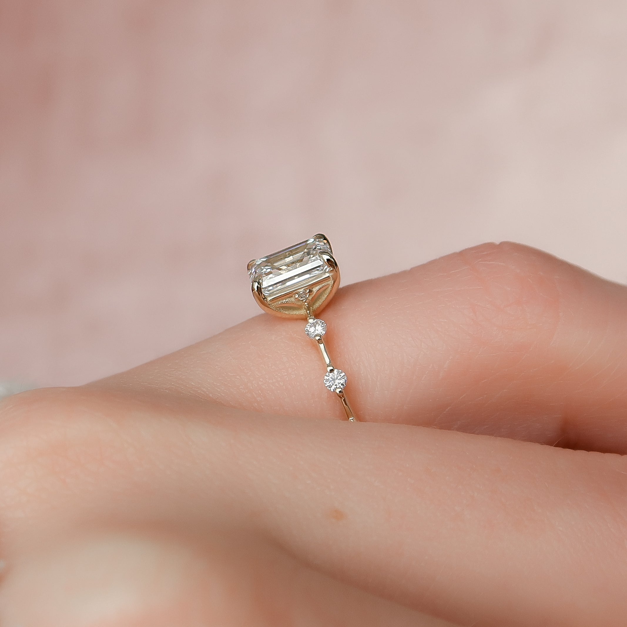 1.50 - 3.50 CT Emerald Cut Lab Grown Diamond Dainty Pave Engagement Ring