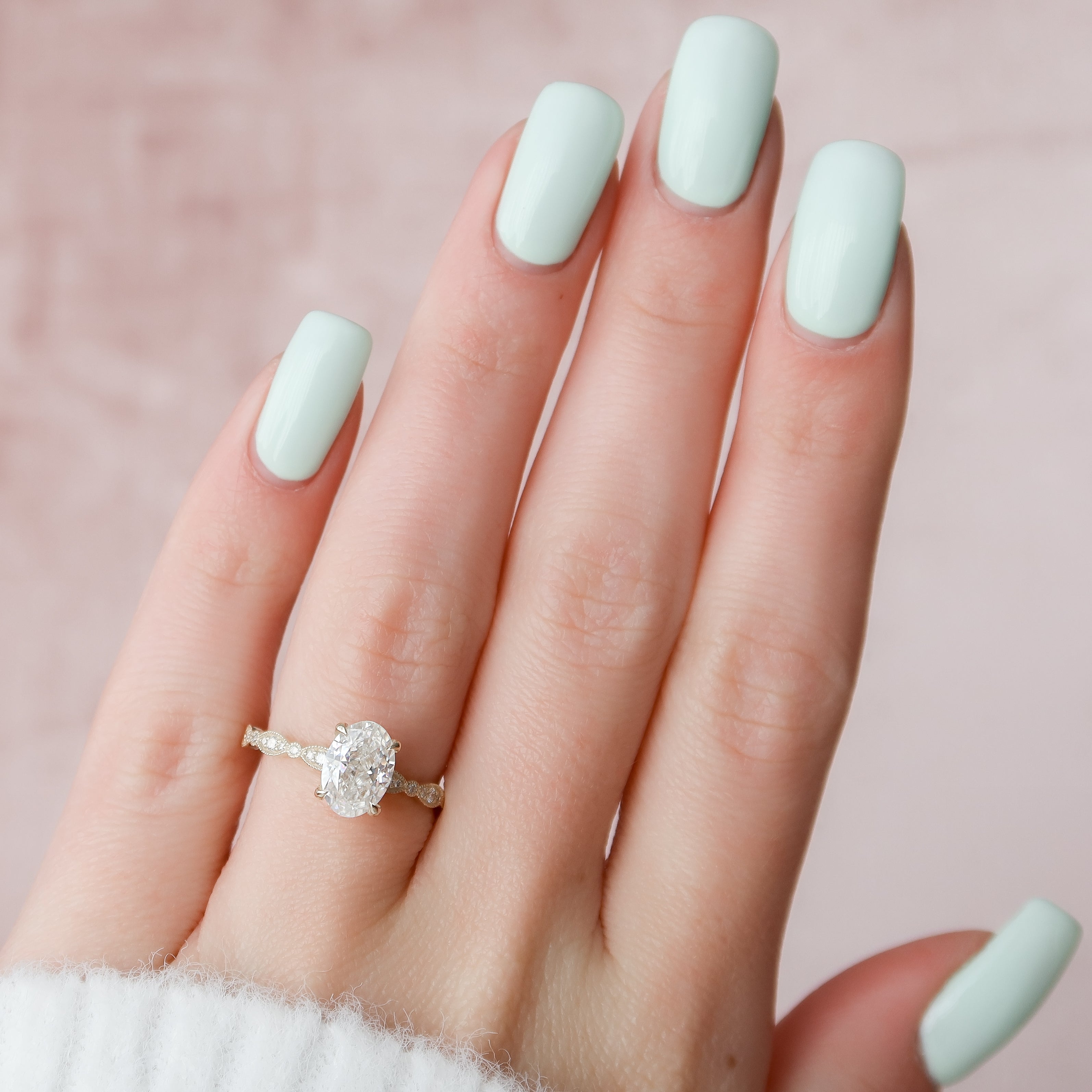 2.0 -4.0 CT Oval Cut Lab Grown Diamond Pave Engagement Ring