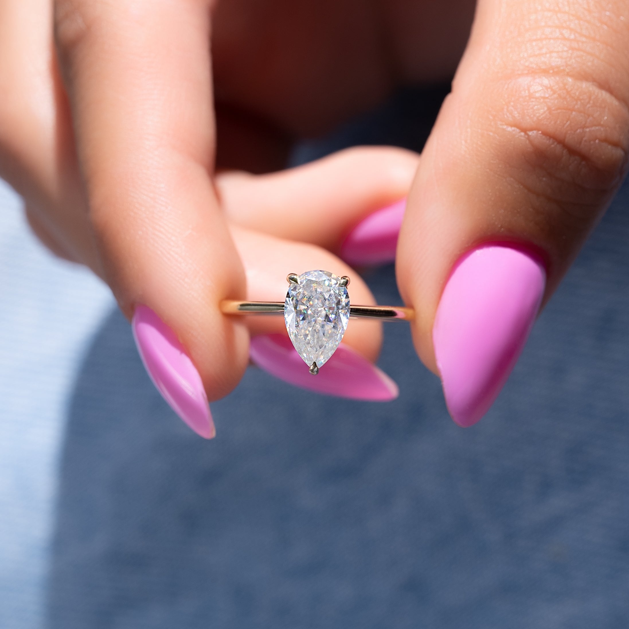 1.0 - 3.0 CT Pear Cut Lab Grown Diamond Solitaire Engagement Ring
