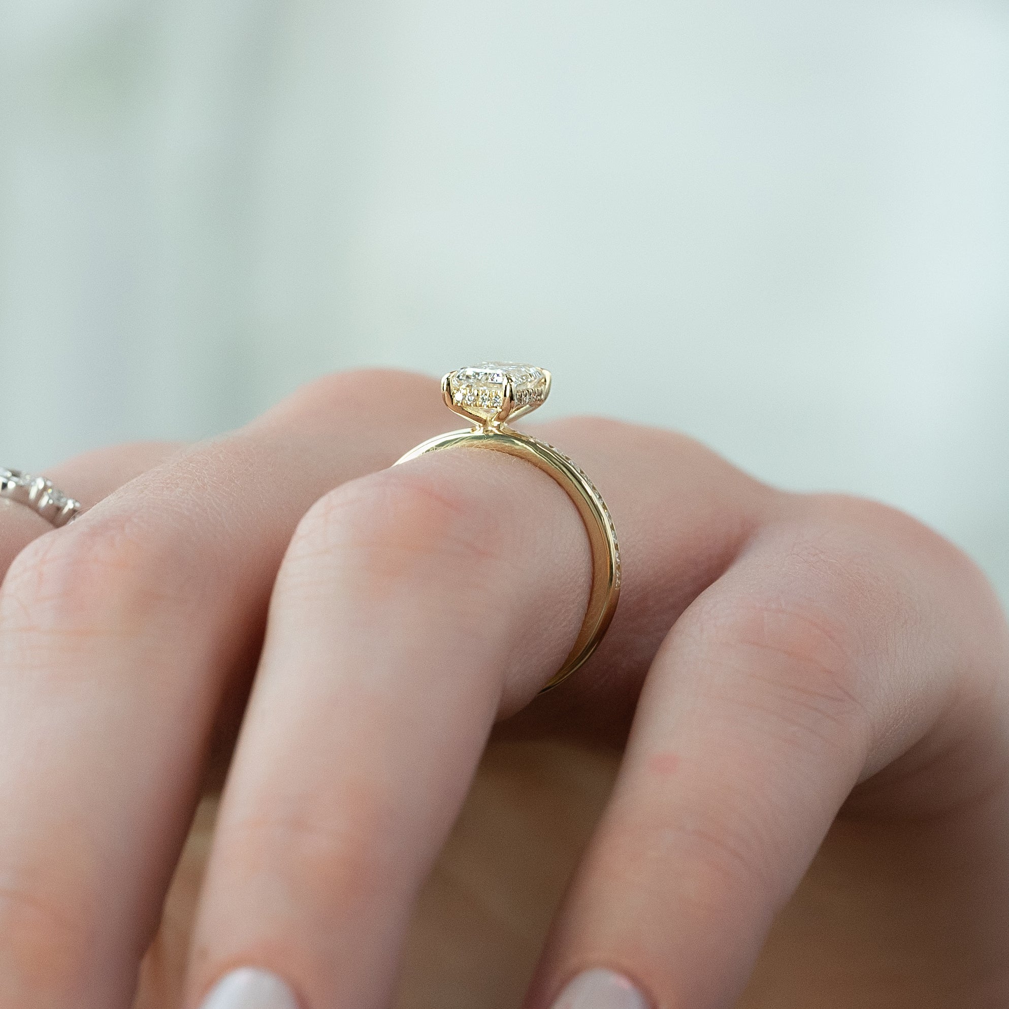 1.0 - 3.0 CT Emerald Cut Lab Grown Diamond Hidden Halo & Pave Engagement Ring