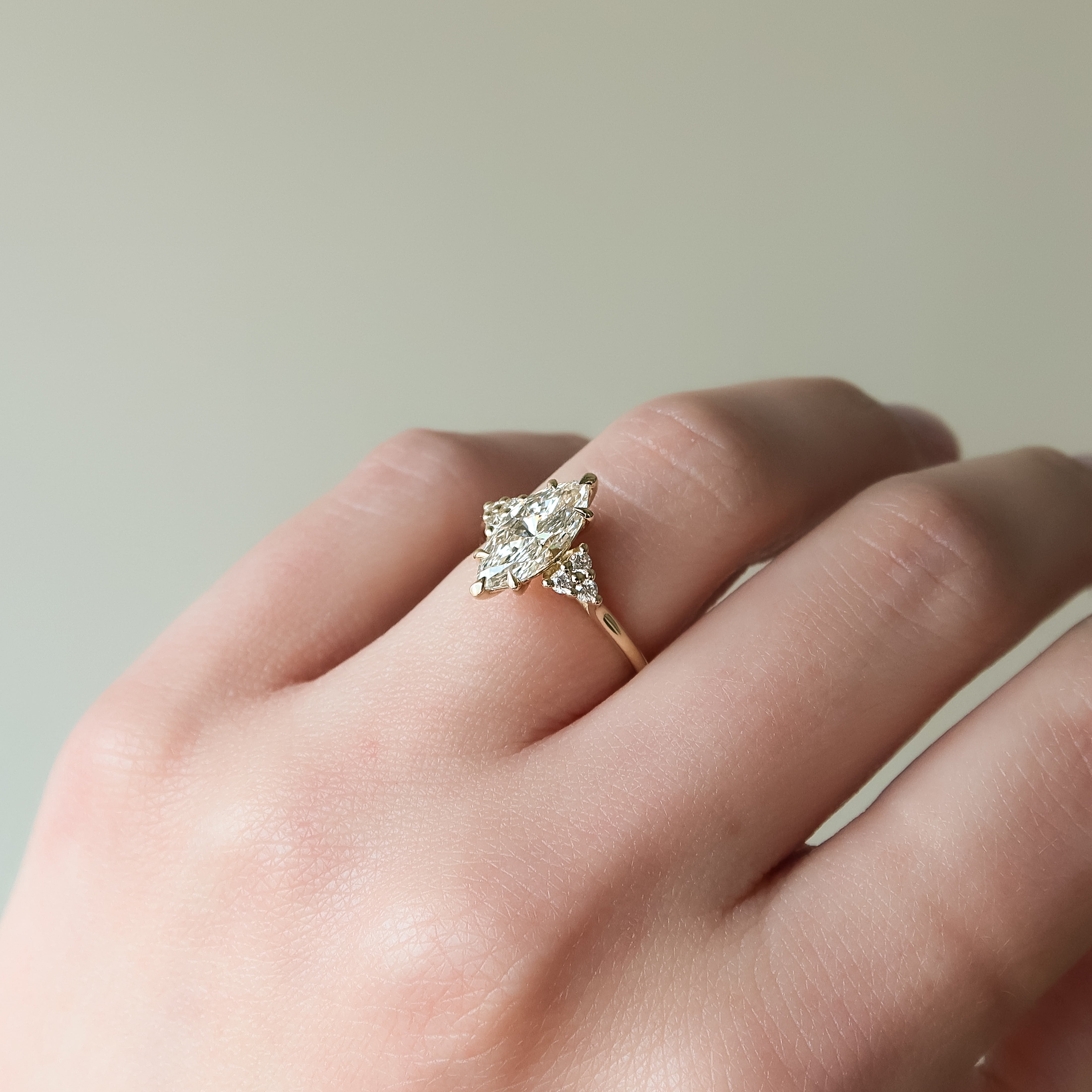 Marquise cut CVD diamond cluster engagement ring in white gold setting