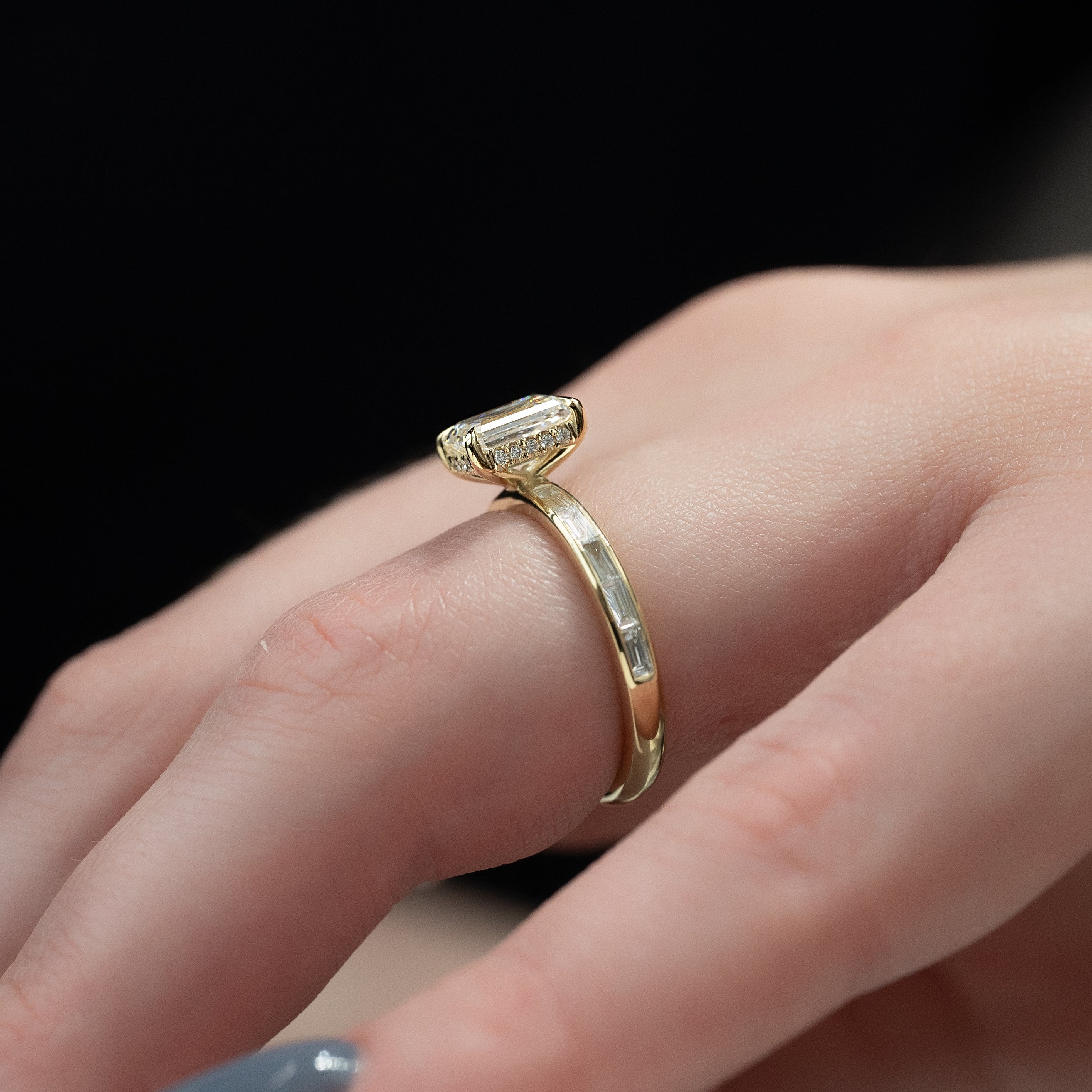 2.0 - 4.0 Carats Emerald Cut CVD Diamond Hidden Halo & Pave Engagement Ring