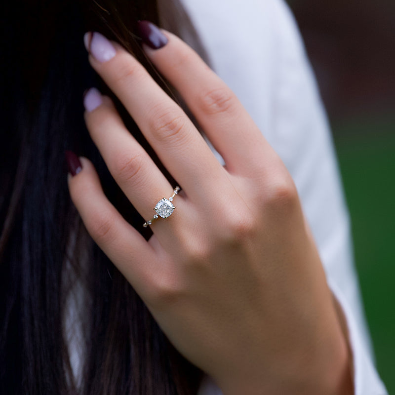 1.0 - 3.0 CT Cushion Cut Lab Grown Diamond Dainty Engagement Ring