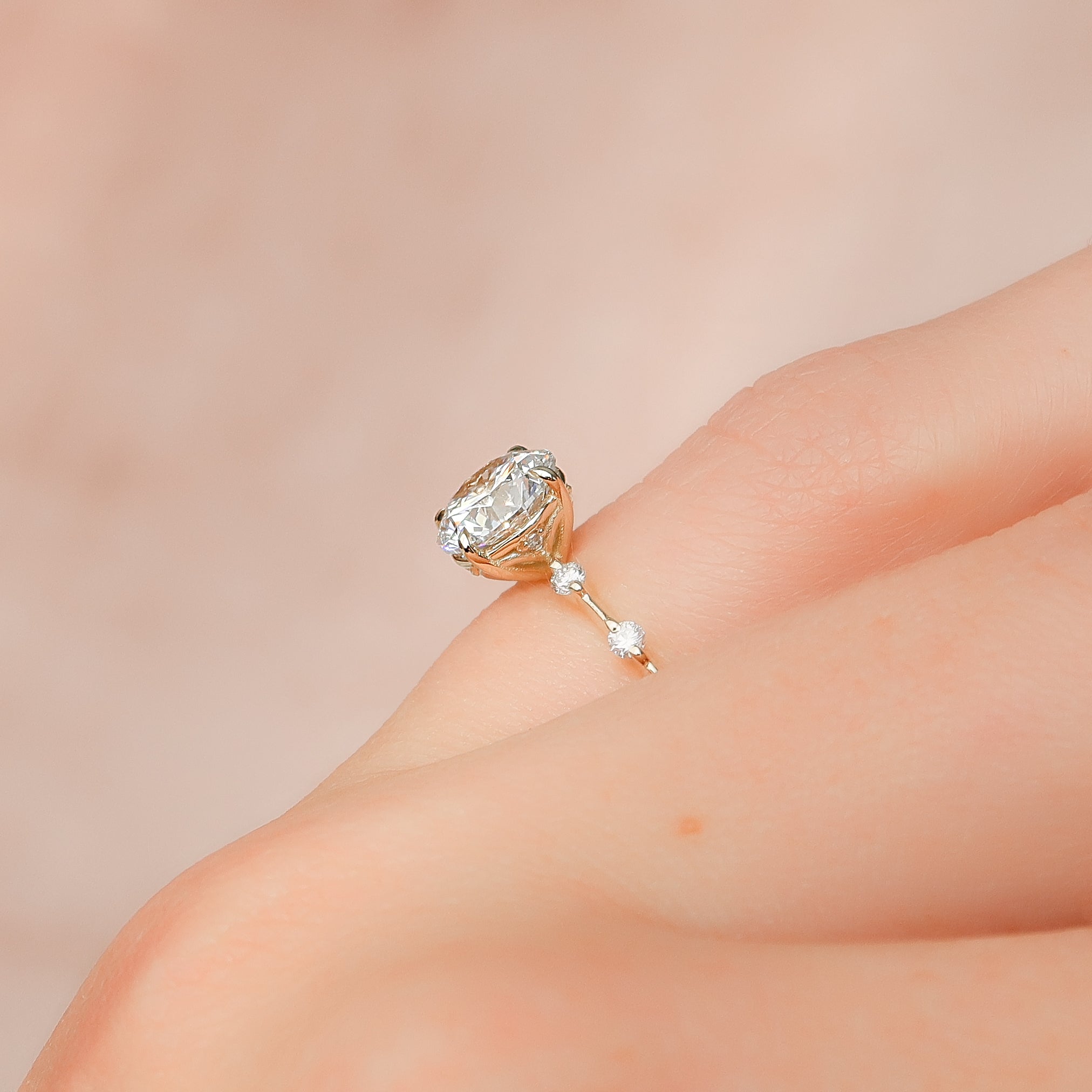 Round cut CVD diamond dainty engagement ring with slim band in white gold