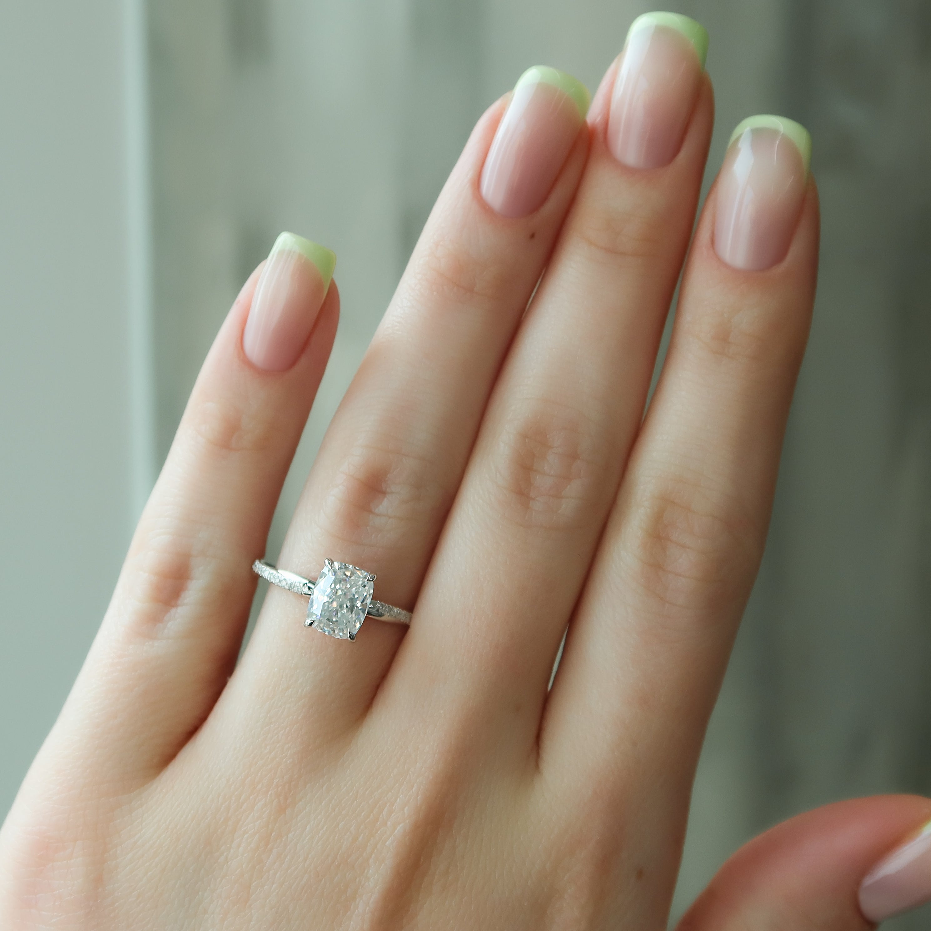 2.0 - 4.0 CT Elongated Cushion Cut Lab Grown Diamond Twig Pave Style Engagement Ring