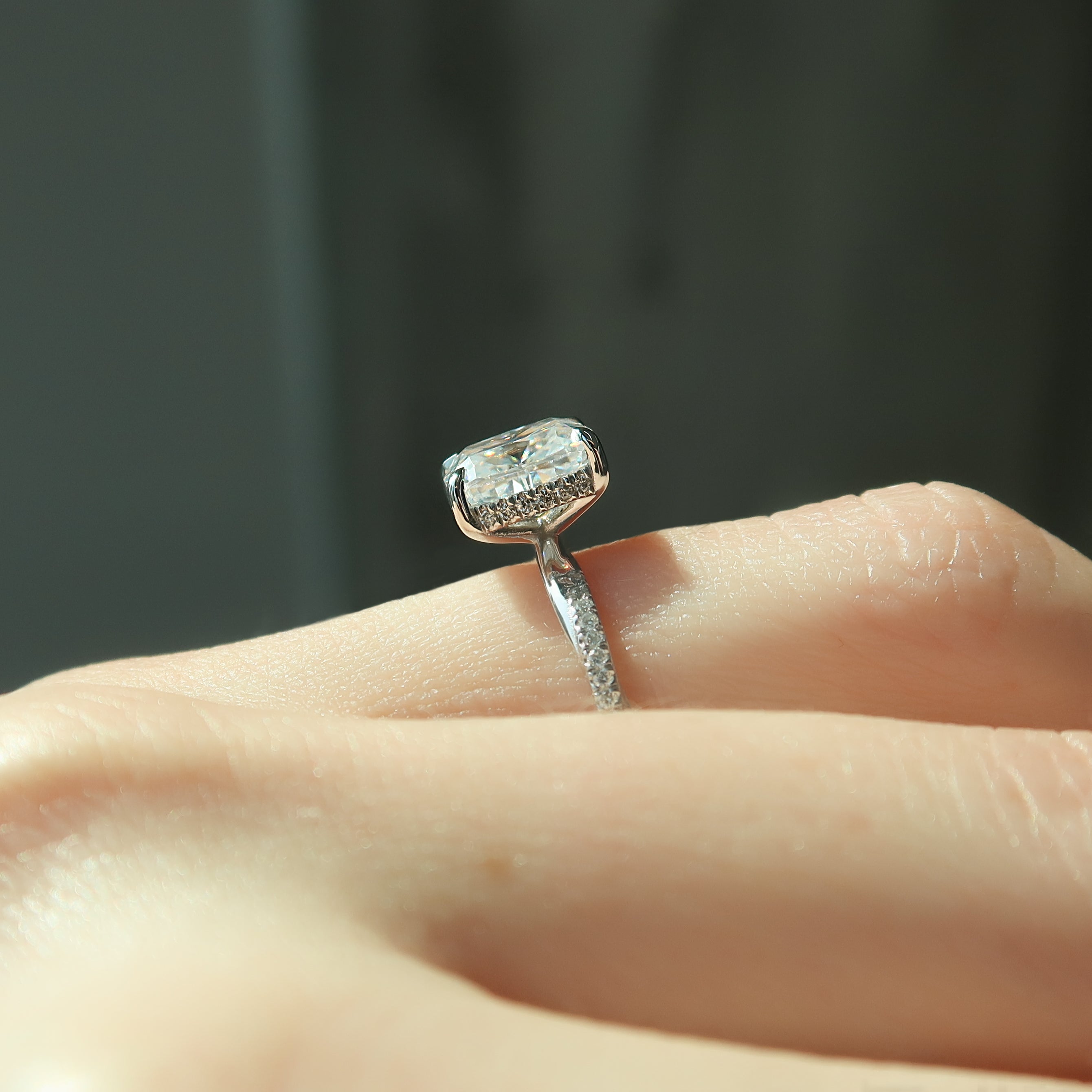 2.0 - 4.0 CT Elongated Cushion Cut Lab Grown Diamond Twig Pave Style Engagement Ring