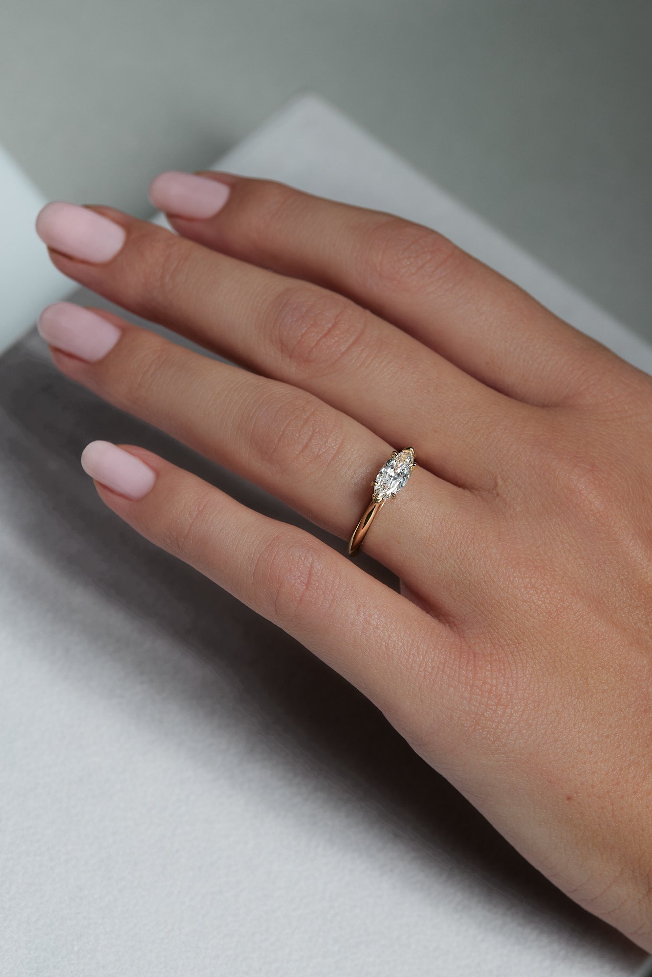 0.50 CT Marquise Shaped Moissanite East-West Engagement Ring