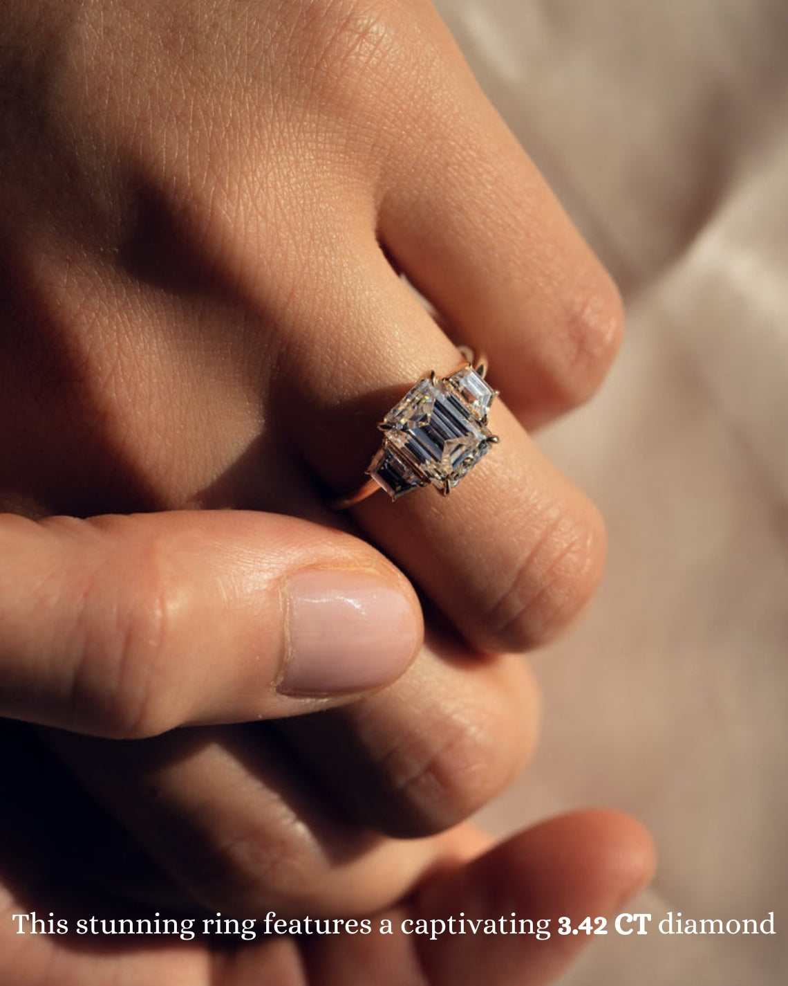1.42-3.42 CT Emerald E/VS1 CVD Diamond Three Stones Engagement Ring - Camila Brown