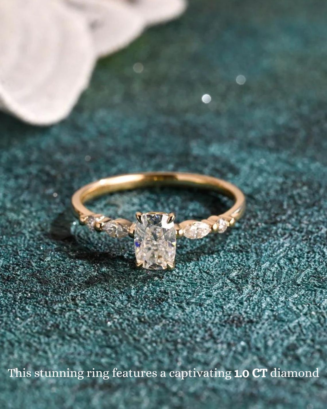 1.0 CT Elongated Cushion Cut F/VS1 CVD Diamond Pave Setting Engagement Ring - Camila Brown