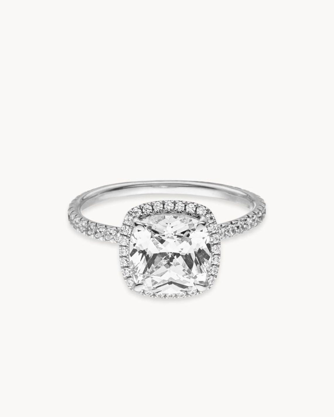 1.0-3.0 CT Cushion Cut F/VS1 CVD Diamond Halo Pave Setting Engagement Ring - Camila Brown