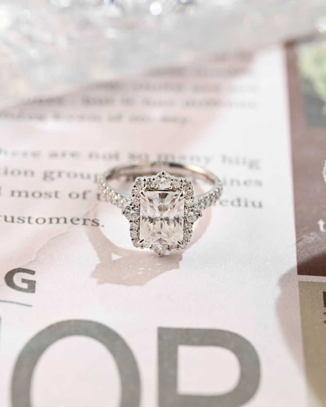 1.0-3.0 CT Radiant Cut F/VS1 CVD Diamond Halo Pave Setting Engagement Ring - Camila Brown