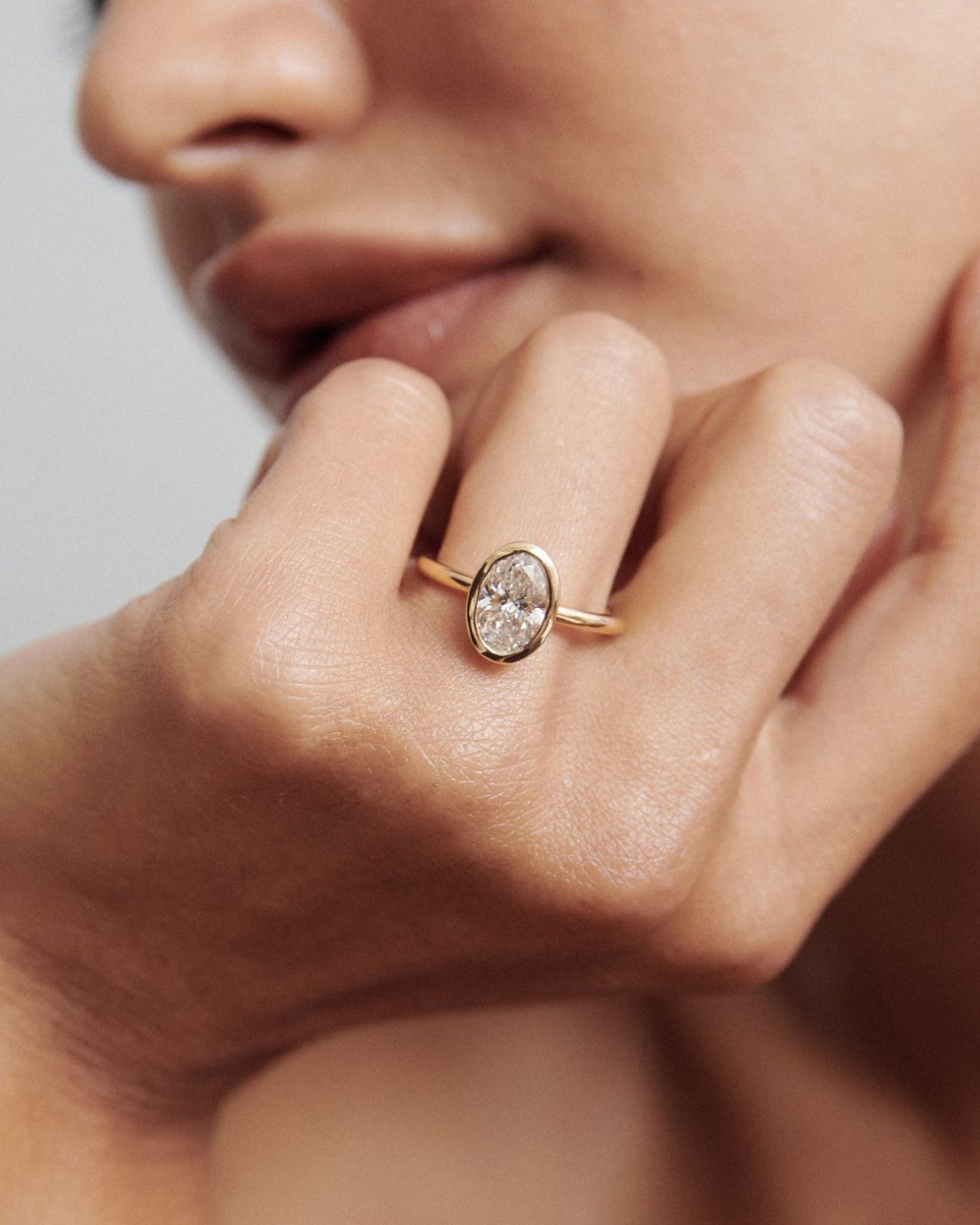 1.5 CT Oval E/VS1 CVD Diamond Bezel Engagement Ring - Camila Brown