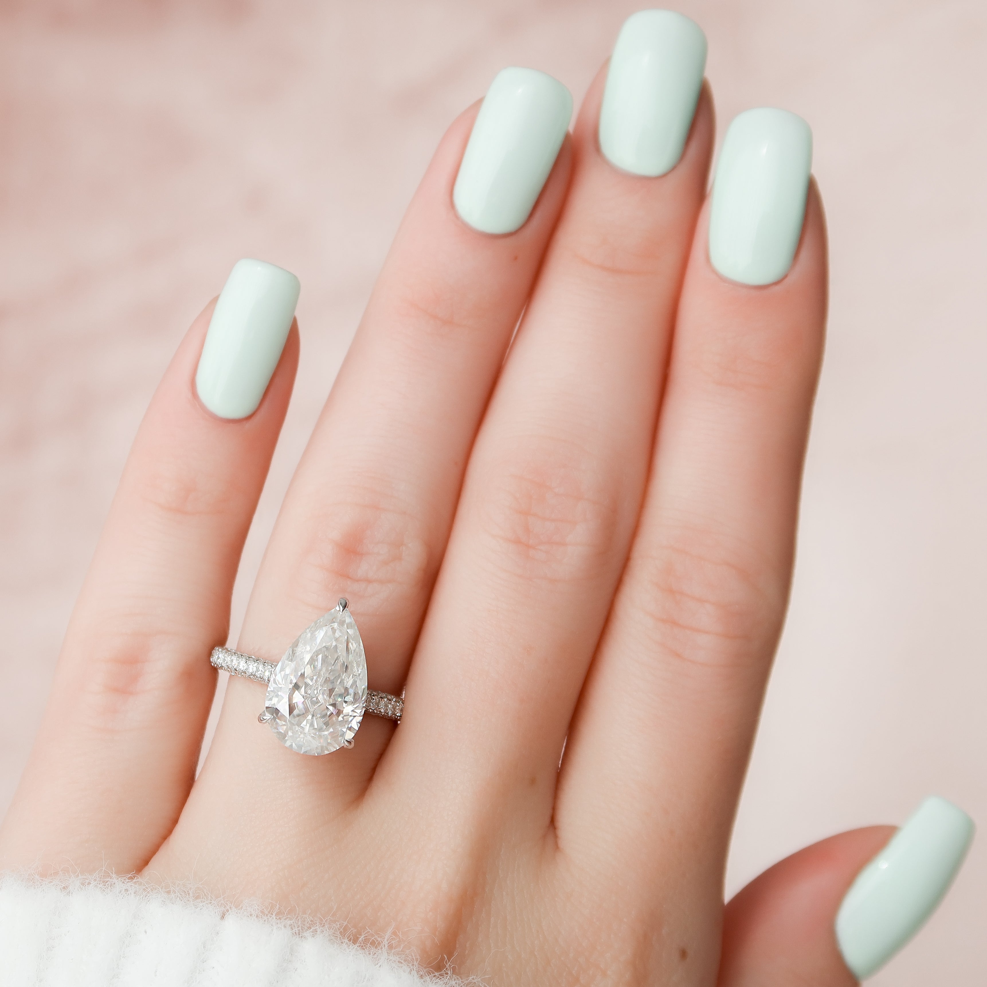 2.0 - 4.0 CT Pear Cut Lab Grown Diamond Hidden Halo & Pave Engagement Ring