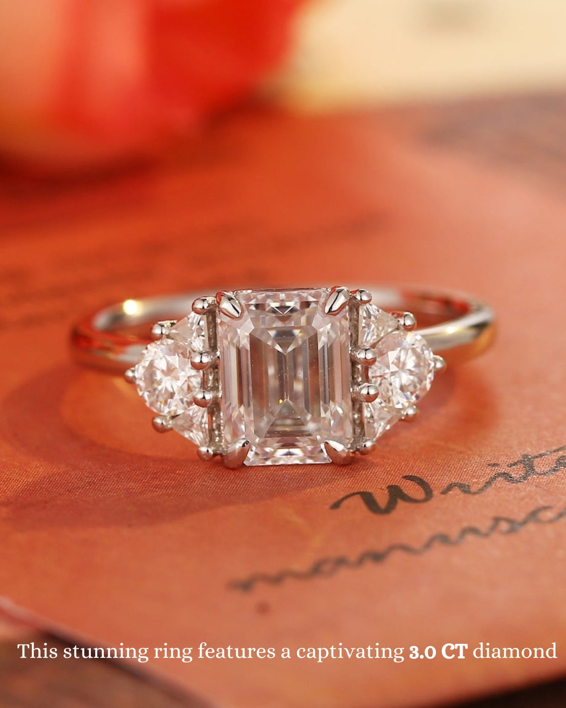 1.0-3.0 CT Emerald Cut E/VS1 CVD Diamond Cluster solitaire Setting Engagement Ring - Camila Brown