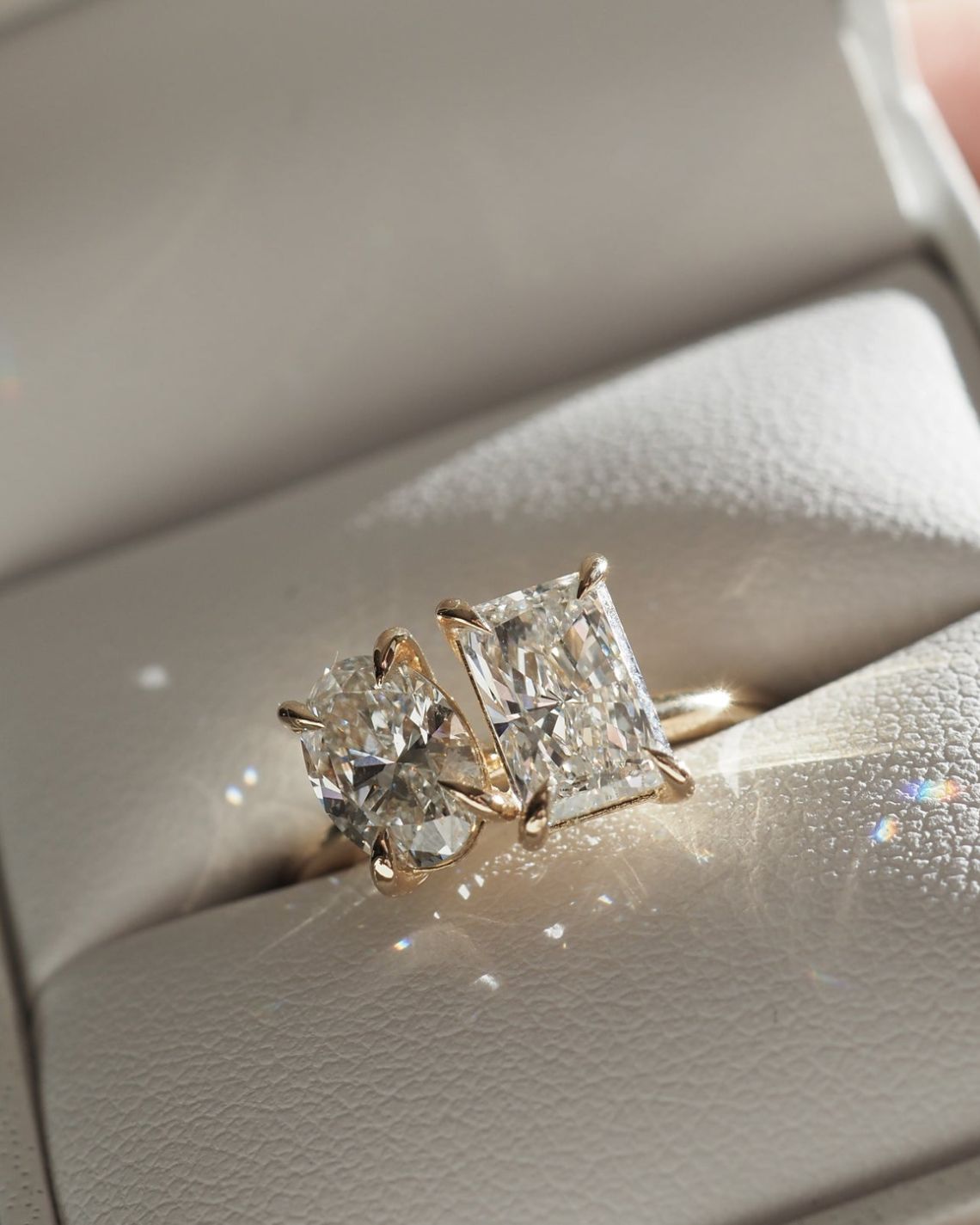 2.0 CT Oval & Radiant E/VS1 CVD Diamond Two Stone Style Engagement Ring - Camila Brown