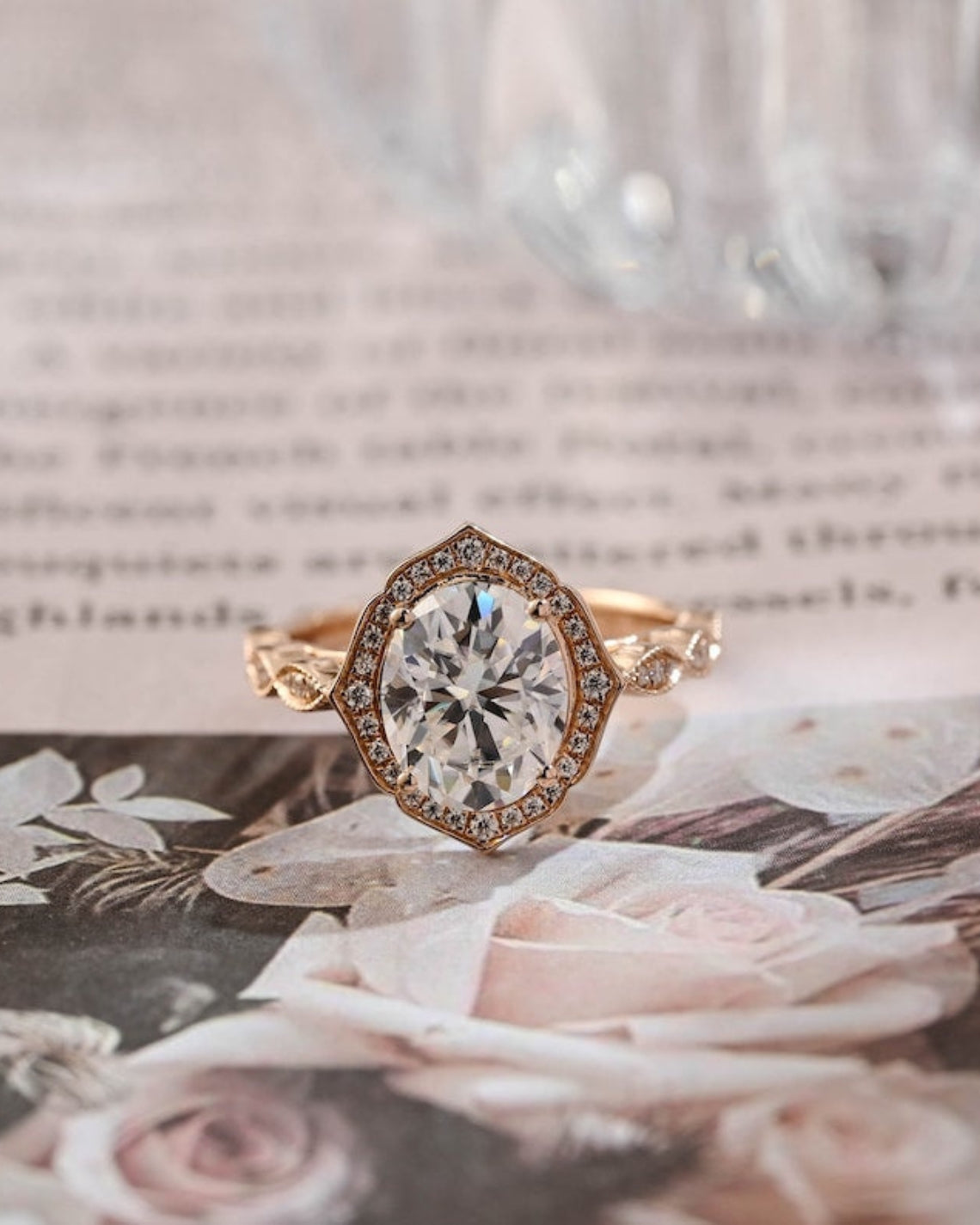 1.0-3.0 CT Oval F/VS1 CVD Diamond halo Pave Setting Engagement Ring - Camila Brown