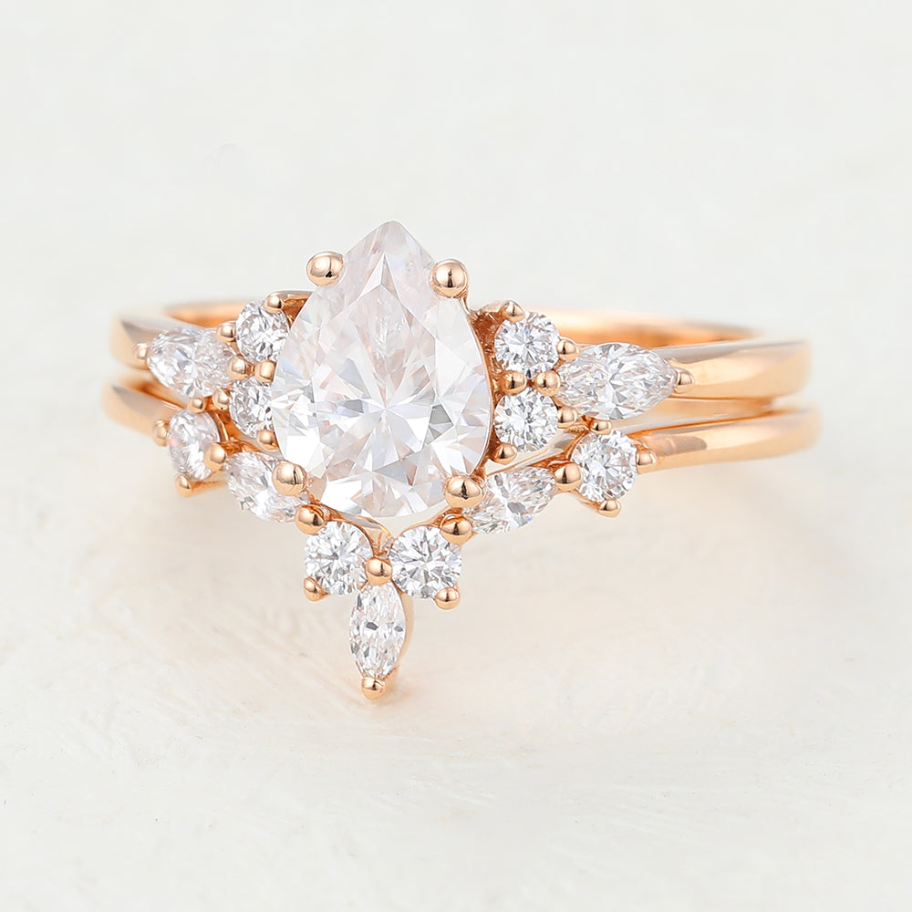 1.20 CT Pear Moissanite Cluster Bridal Ring Set - Camila Brown