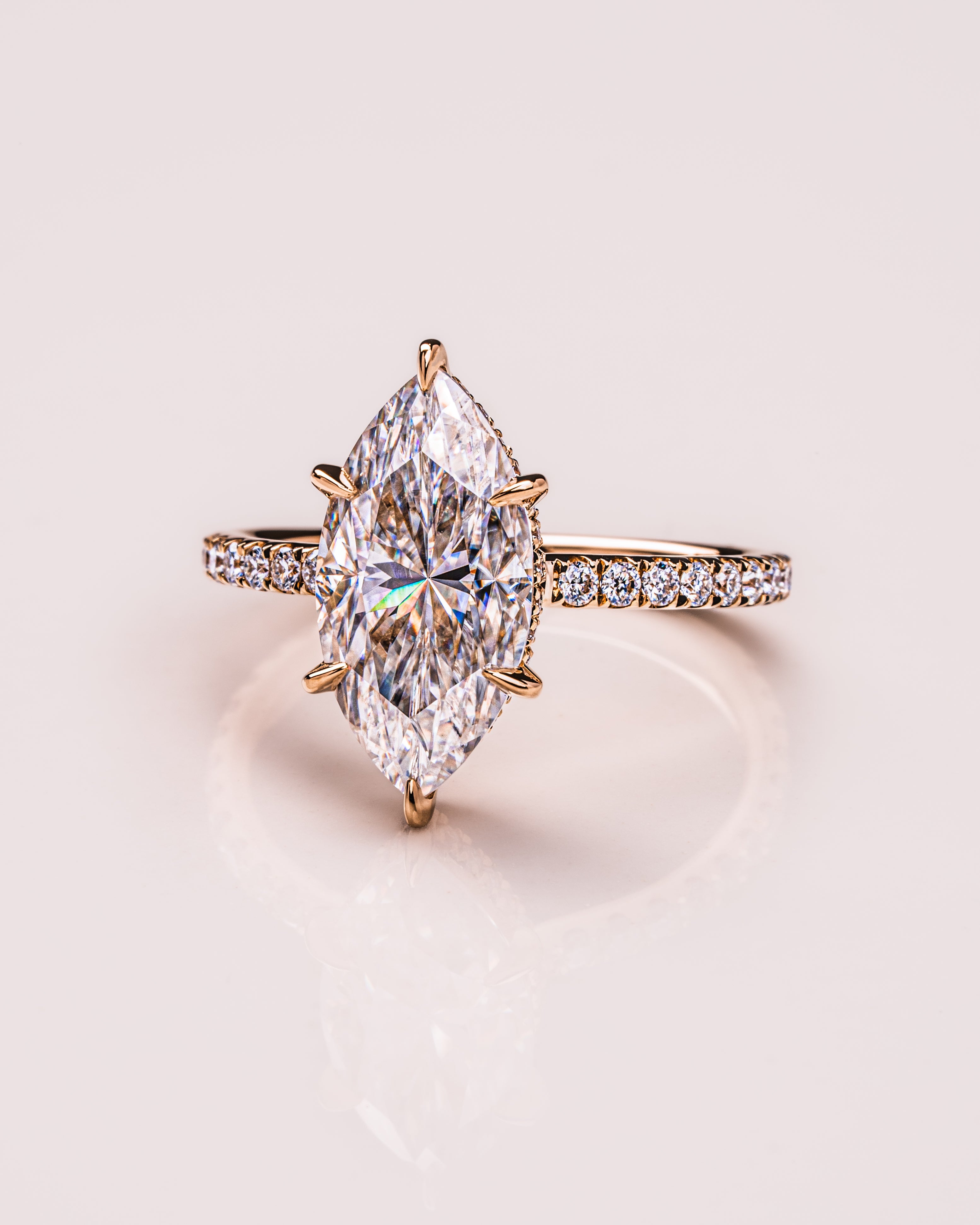 3.0 - 5.0 CT Marquise Lab Grown Diamond Hidden Halo & Pave Engagement Ring
