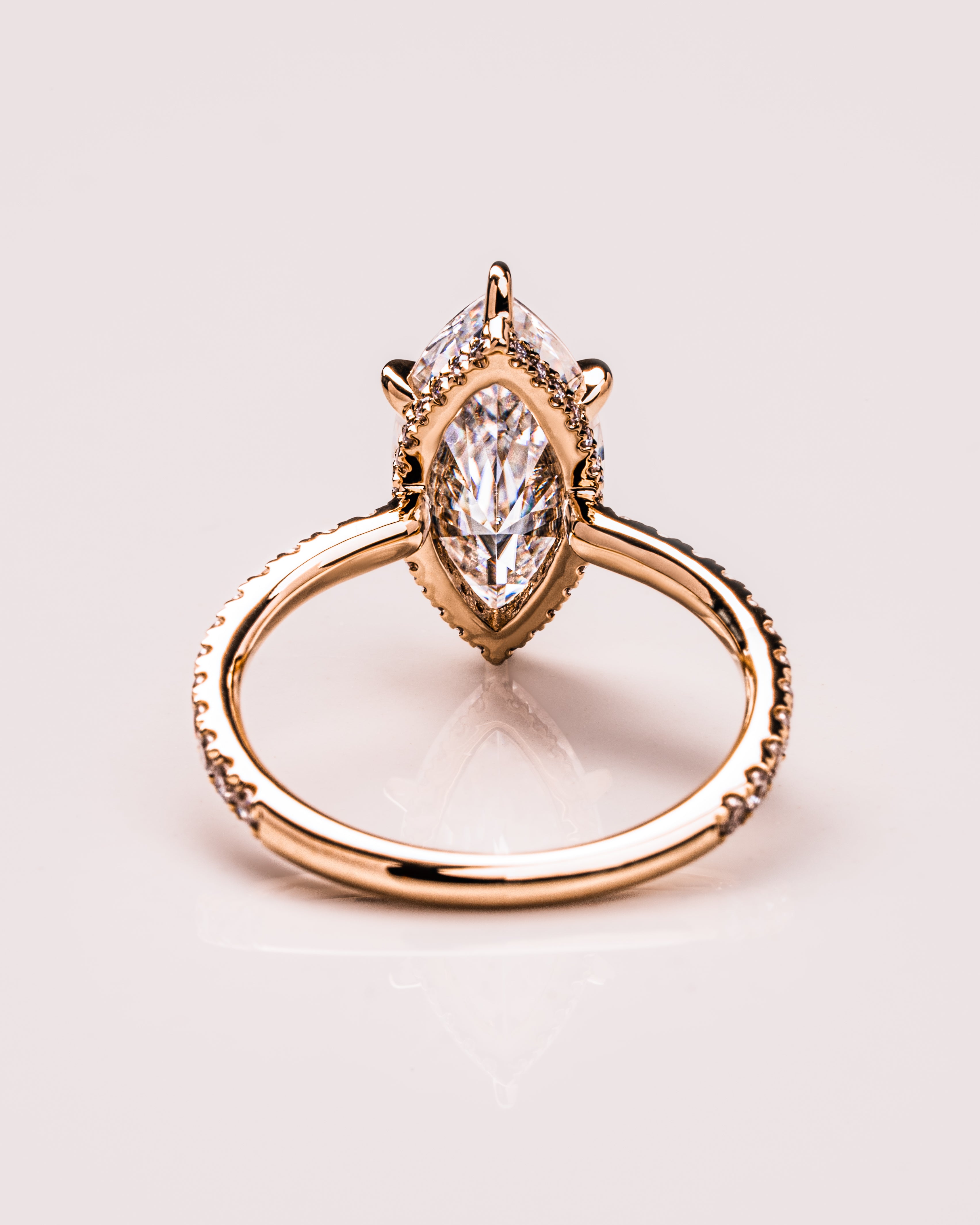 3.0 - 5.0 CT Marquise Lab Grown Diamond Hidden Halo & Pave Engagement Ring