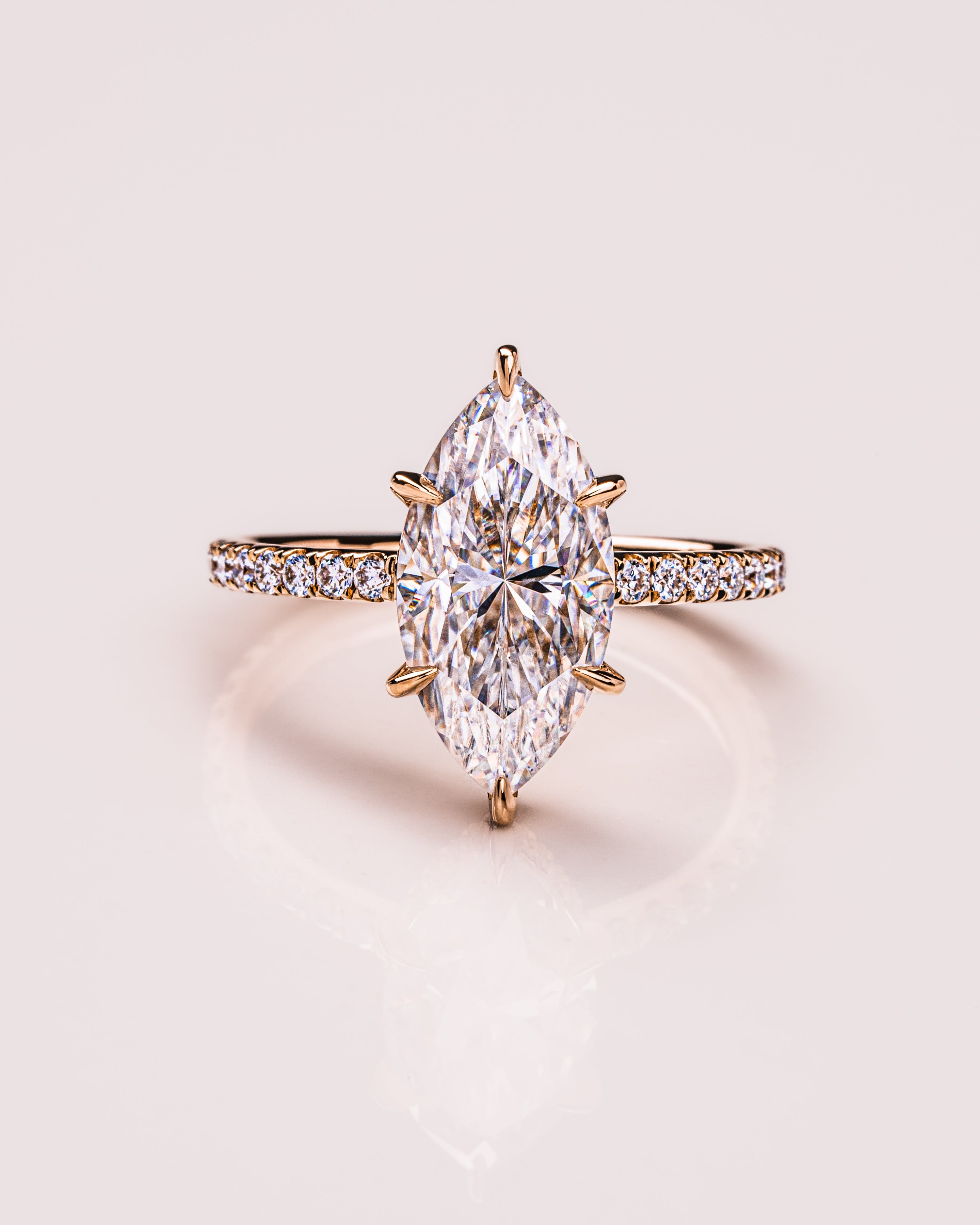 3.0 - 5.0 CT Marquise Lab Grown Diamond Hidden Halo & Pave Engagement Ring