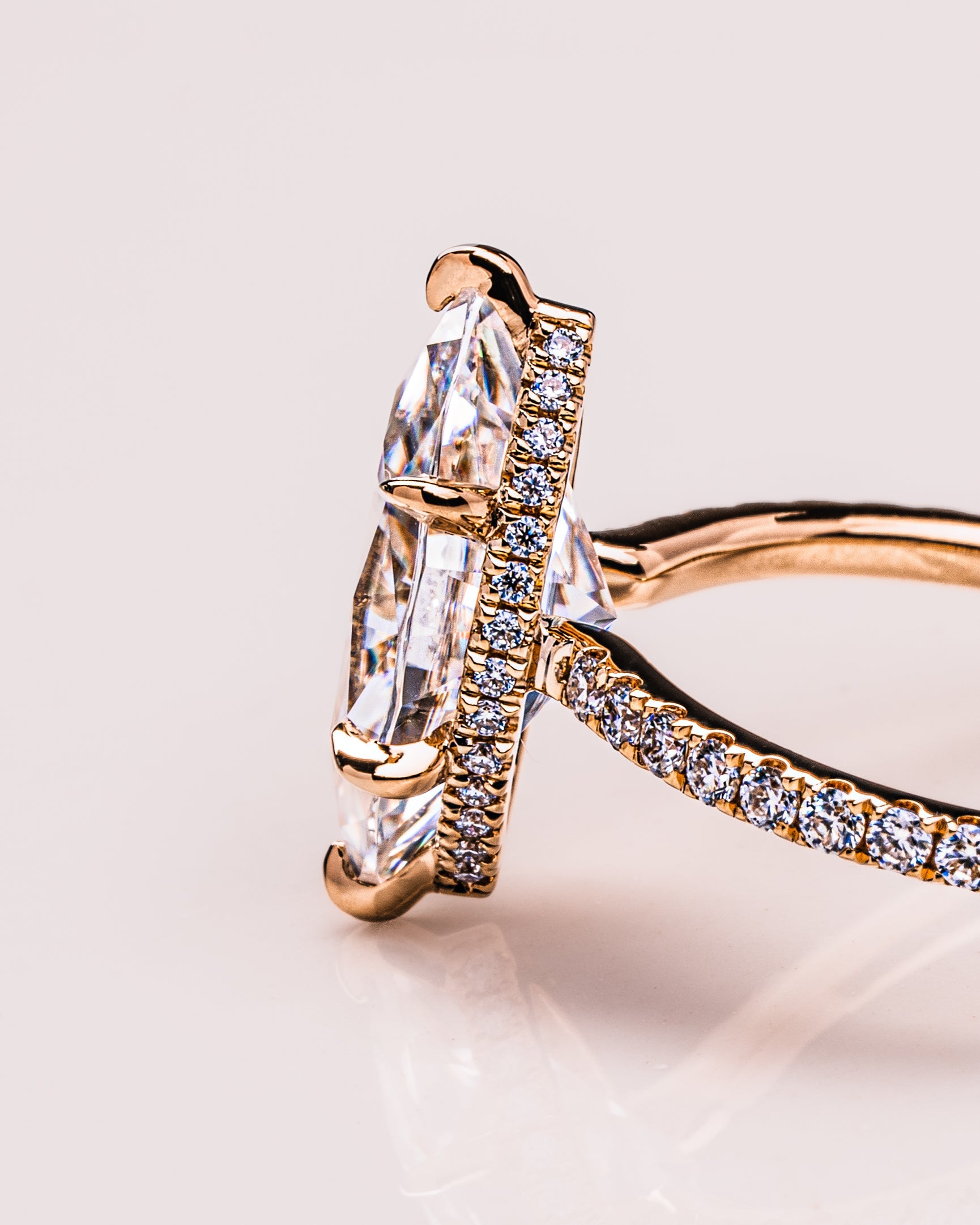 3.0 - 5.0 CT Marquise Lab Grown Diamond Hidden Halo & Pave Engagement Ring