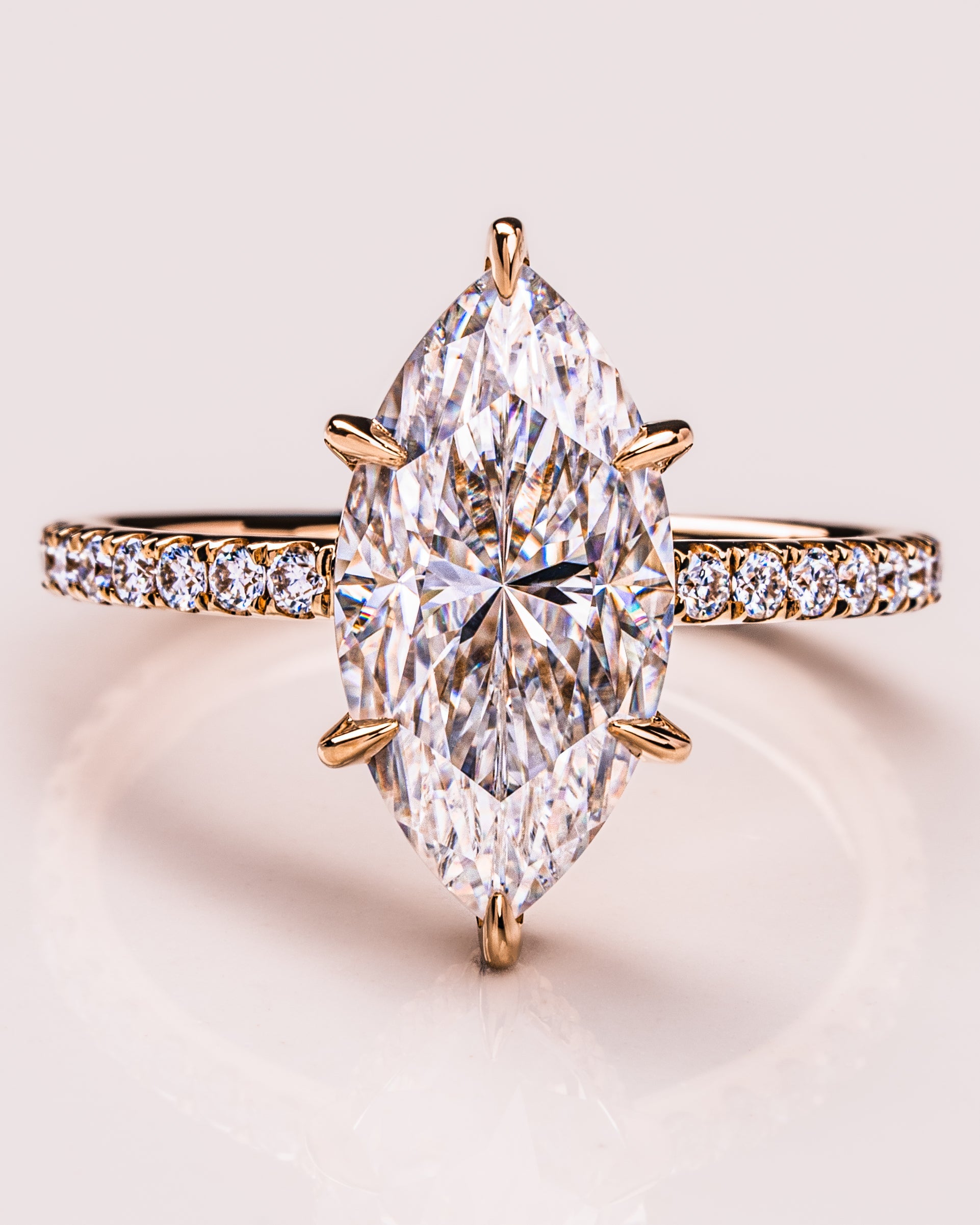 3.0 - 5.0 CT Marquise Lab Grown Diamond Hidden Halo & Pave Engagement Ring