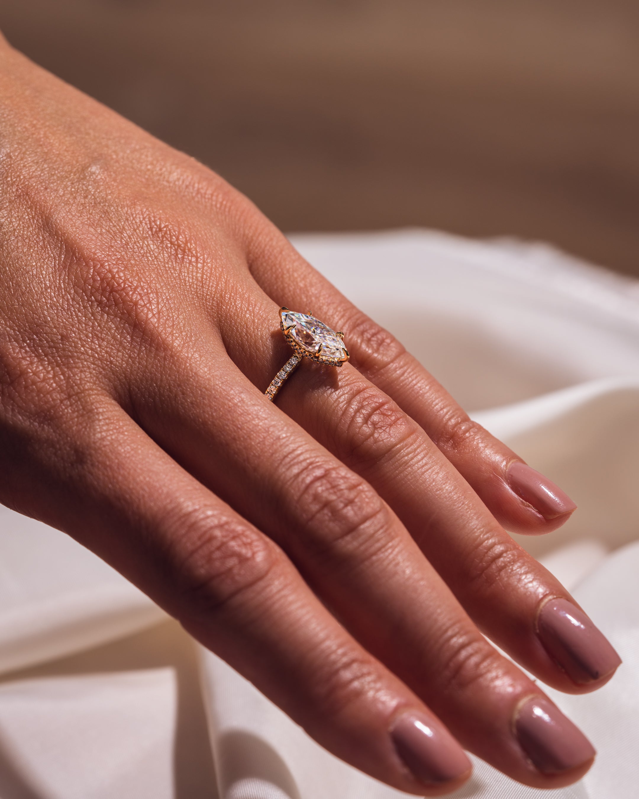 3.0 - 5.0 CT Marquise Lab Grown Diamond Hidden Halo & Pave Engagement Ring