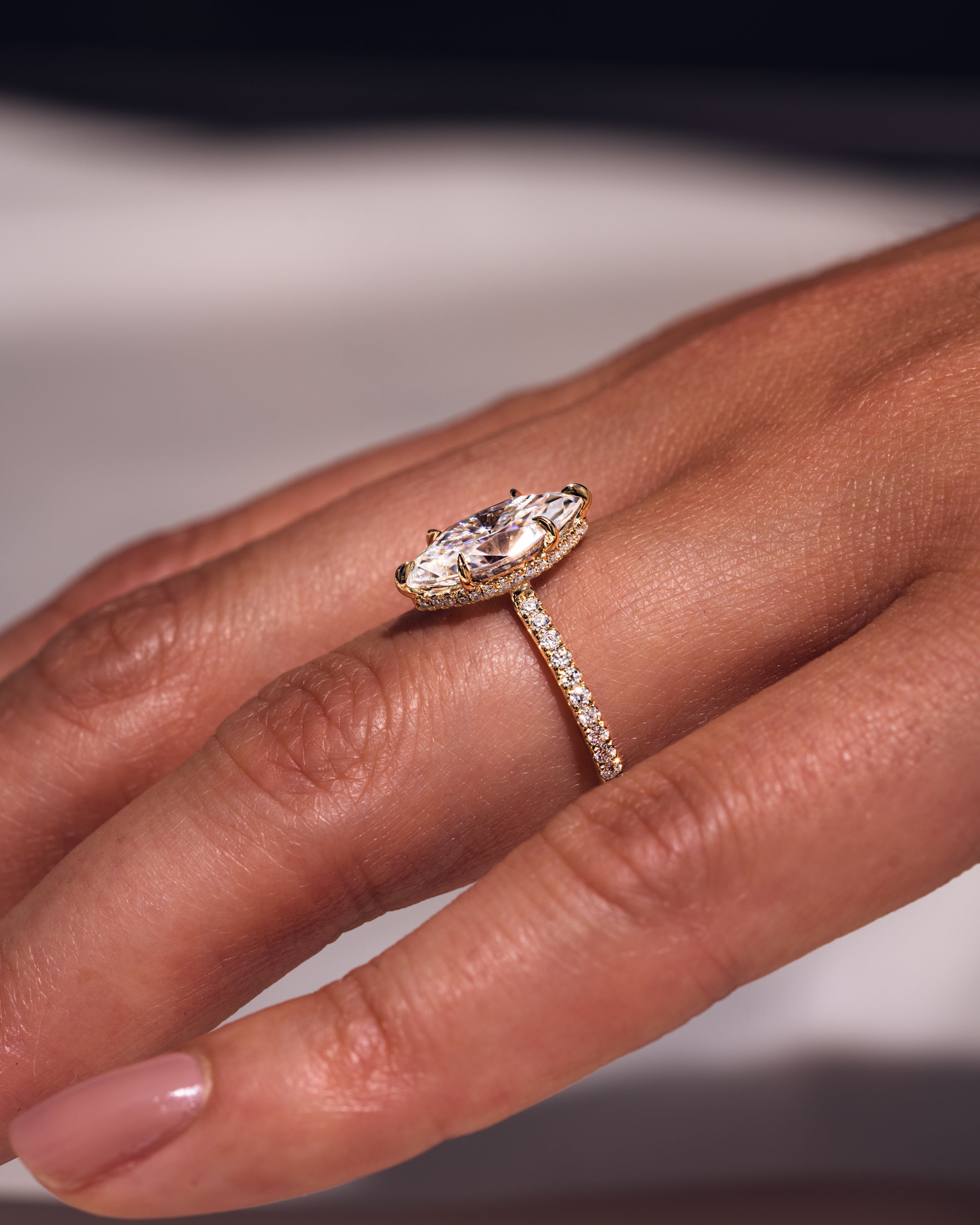 3.0 - 5.0 CT Marquise Lab Grown Diamond Hidden Halo & Pave Engagement Ring