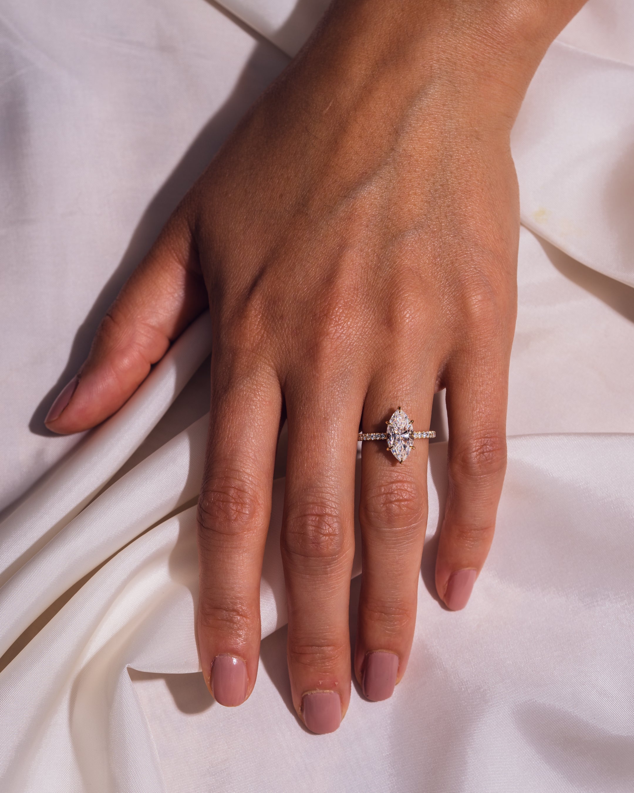 3.0 - 5.0 CT Marquise Lab Grown Diamond Hidden Halo & Pave Engagement Ring