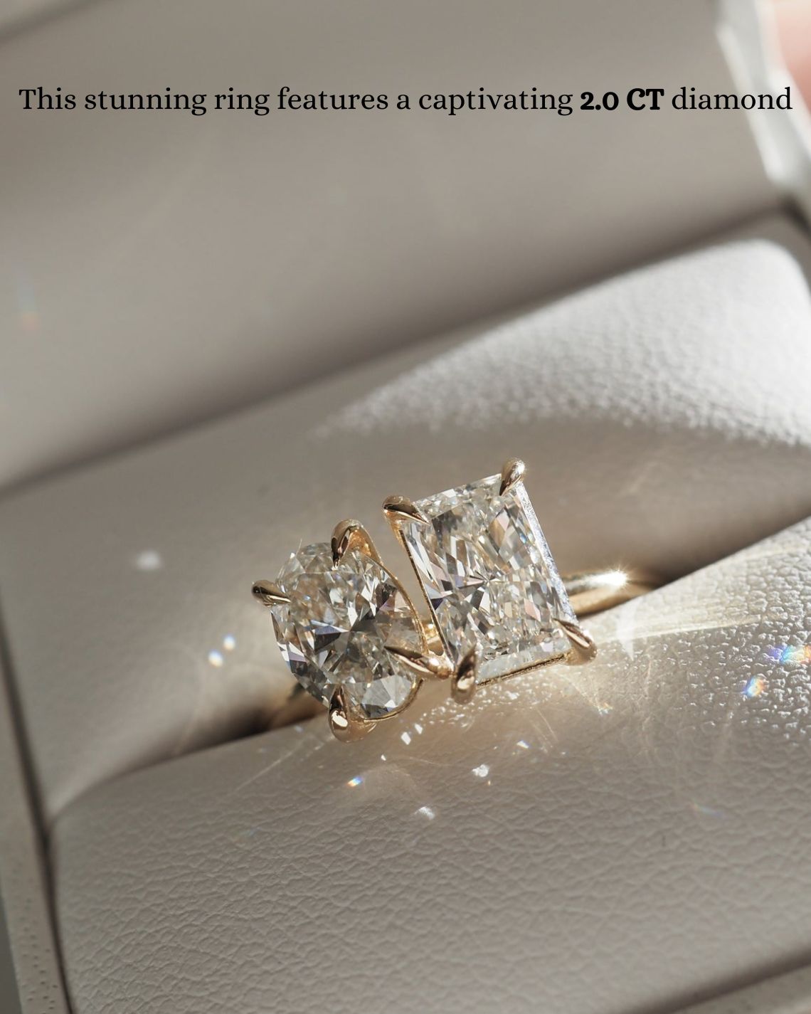 2.0 CT Oval & Radiant E/VS1 CVD Diamond Two Stone Style Engagement Ring - Camila Brown