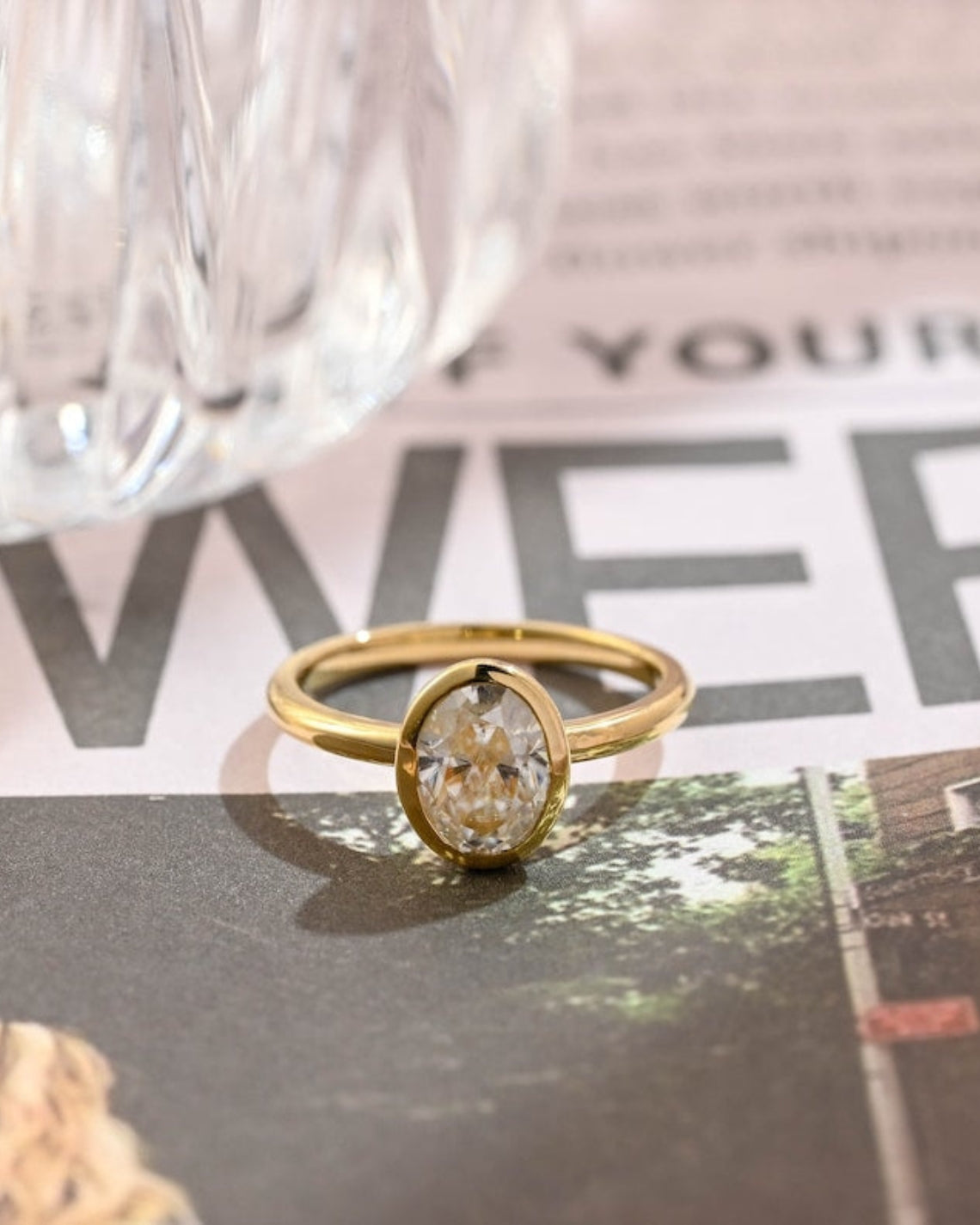 1.0 CT Oval F/VS1 CVD Diamond Bezel Setting Engagement Ring - Camila Brown